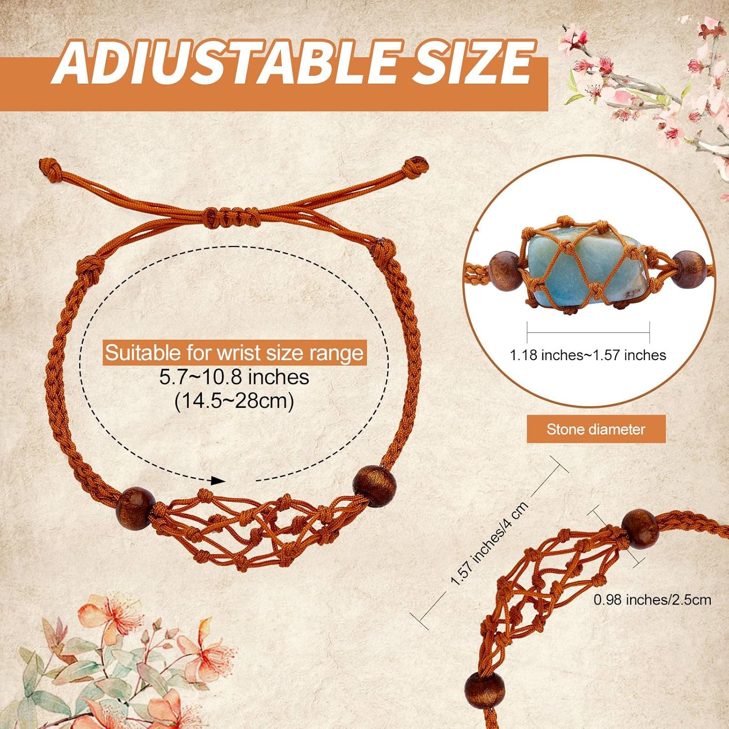 Detalle 2 de WEWAYSMILE 12-Piece Empty Stone Bracelet Holder: Adjustable Cord DIY Kit (3 Colours)