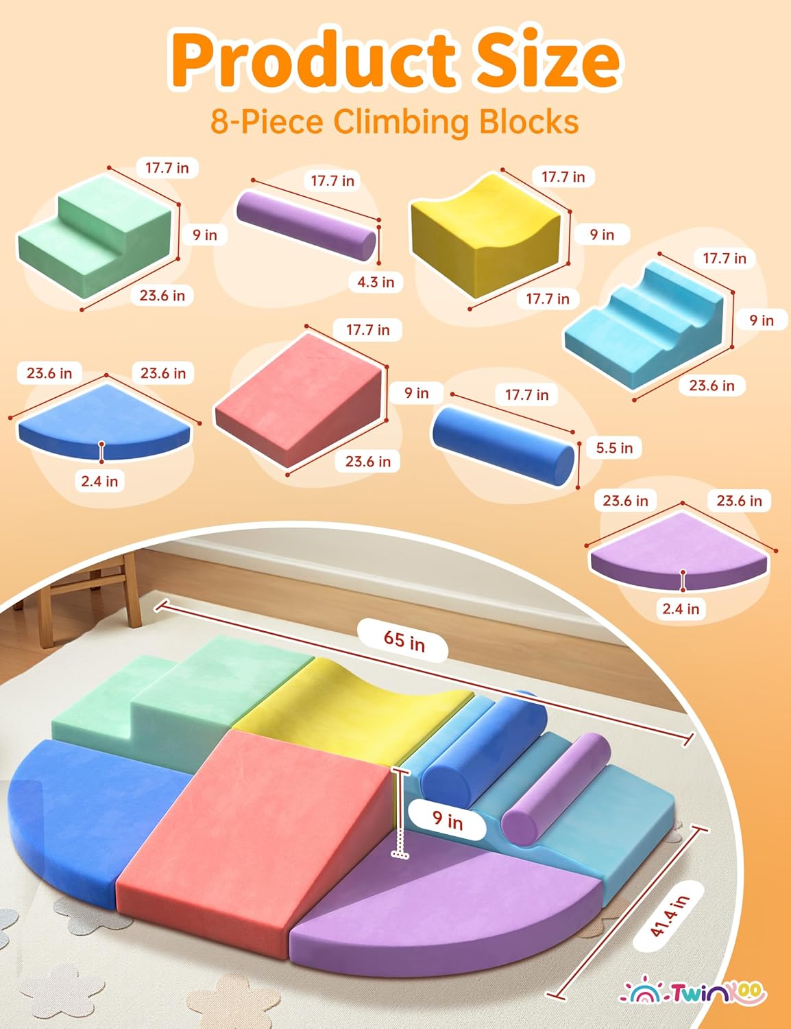Thumbnail 1 de Twinkoo Extra Large 8-Piece Soft Foam Climbing Block Set for Toddlers