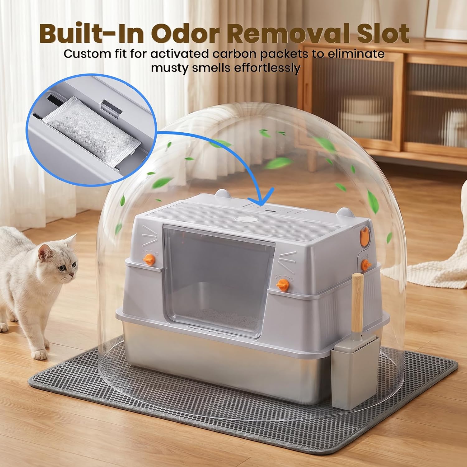 Detalle de PKBD XL Stainless Steel Cat Litter Tray: Large, Fully Enclosed 3-in-1 Litter Box