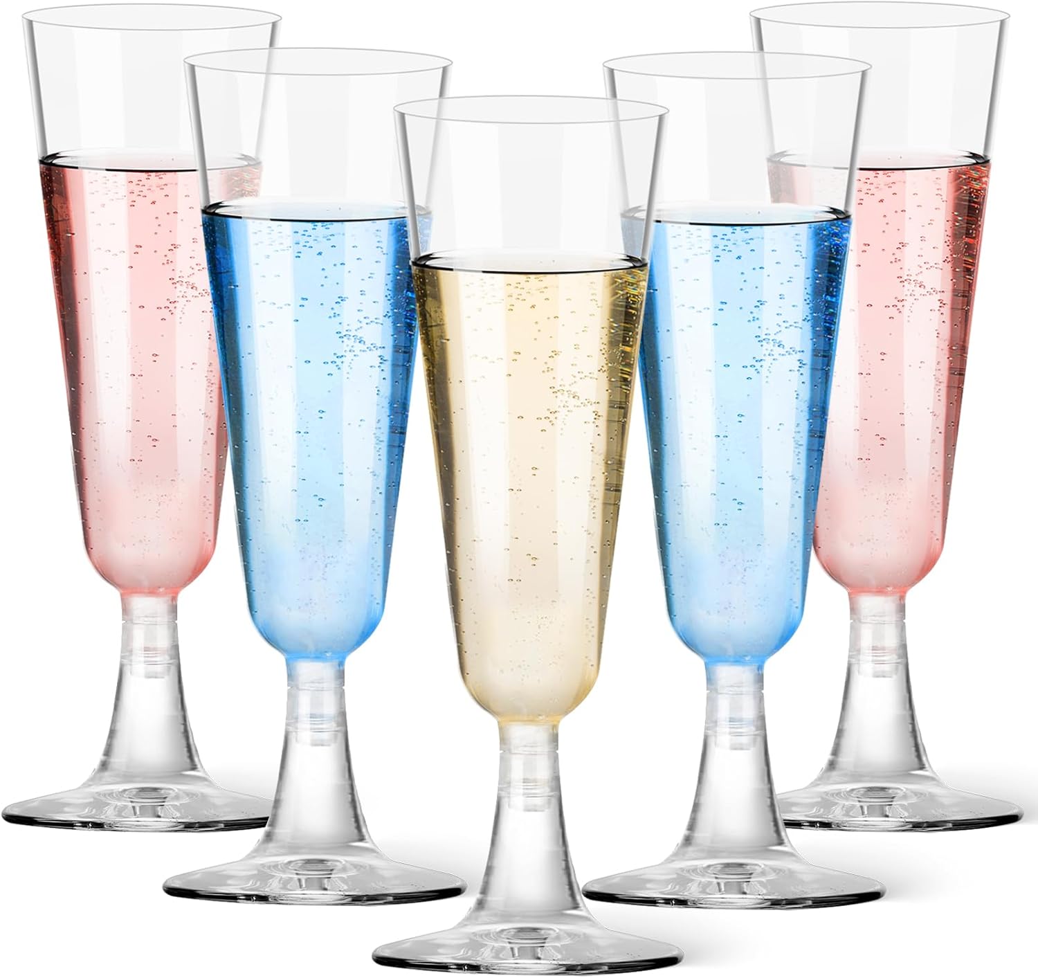 Detalle de GuanQiao 20-Pack Plastic Champagne Flutes, 5.5 oz - Clear Disposable Glasses with Stem