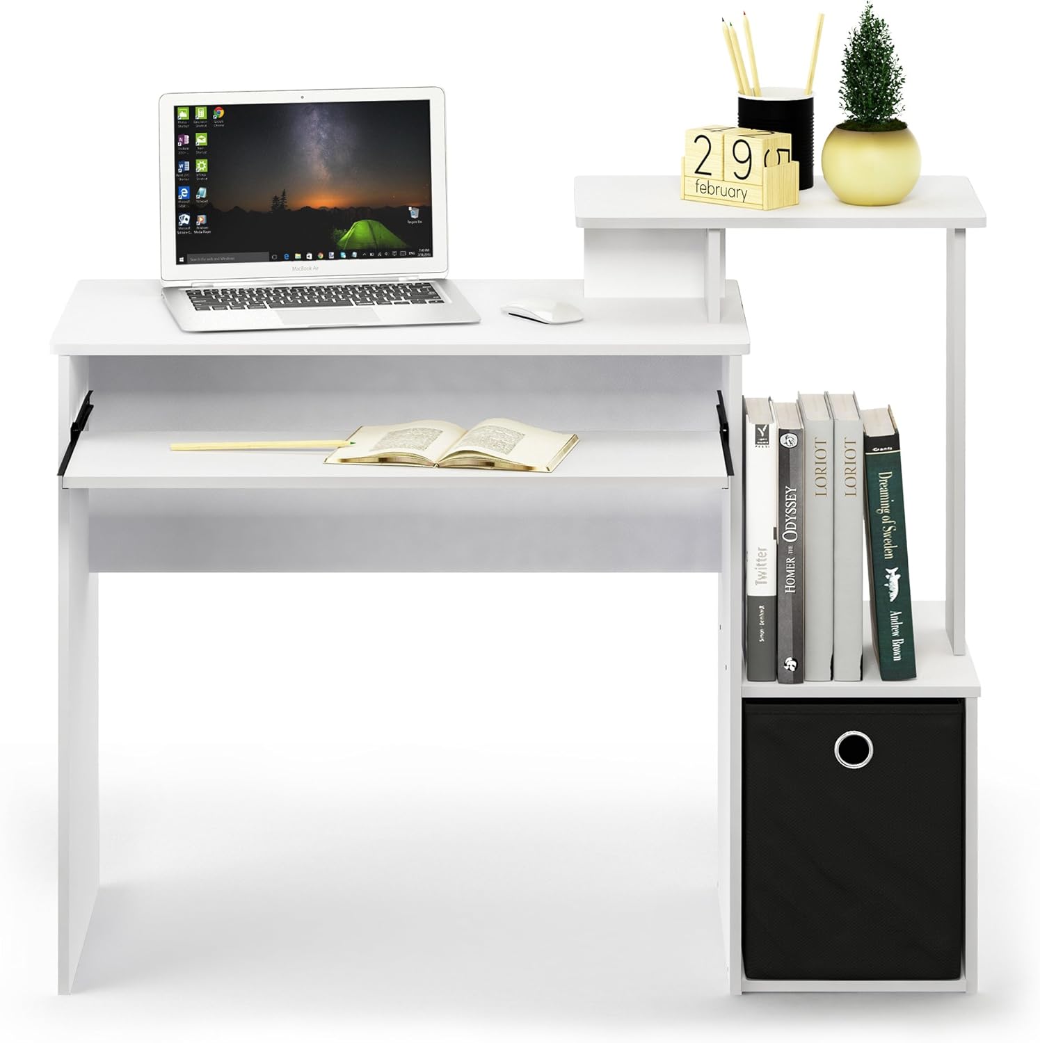 Thumbnail 6 de Furinno Econ multipurpose home office desk with keyboard tray and bin (White/Black)