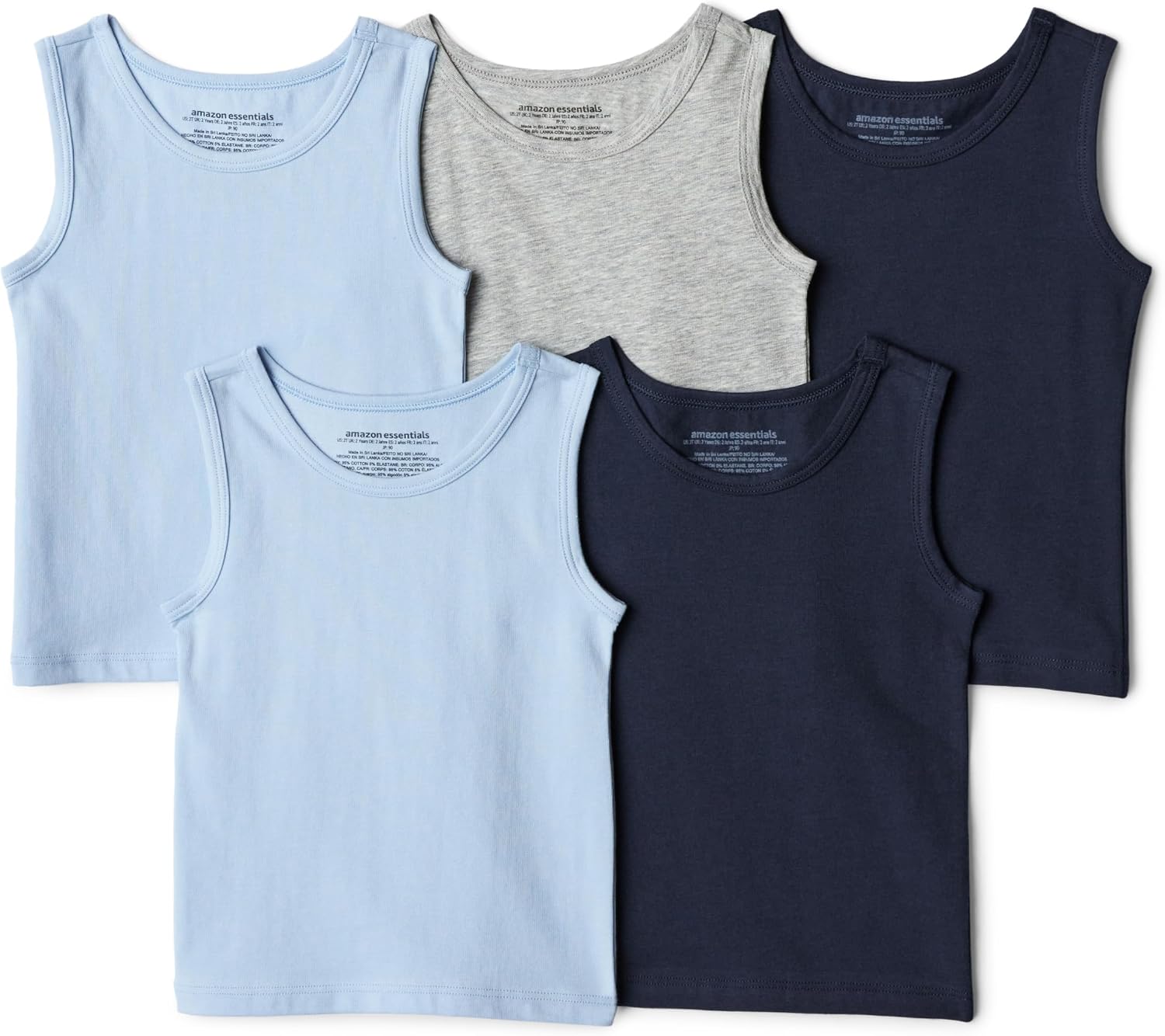 Amazon Essentials Jungen Tanktop-Unterhemden aus Baumwoll-Jersey, 5er Pack – Slim Fit