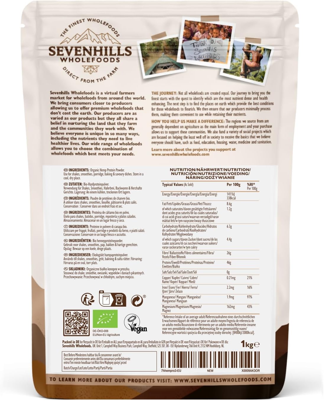 Detalle 2 de Sevenhills Wholefoods Polvere di Proteine di Canapa Cruda Bio 1kg