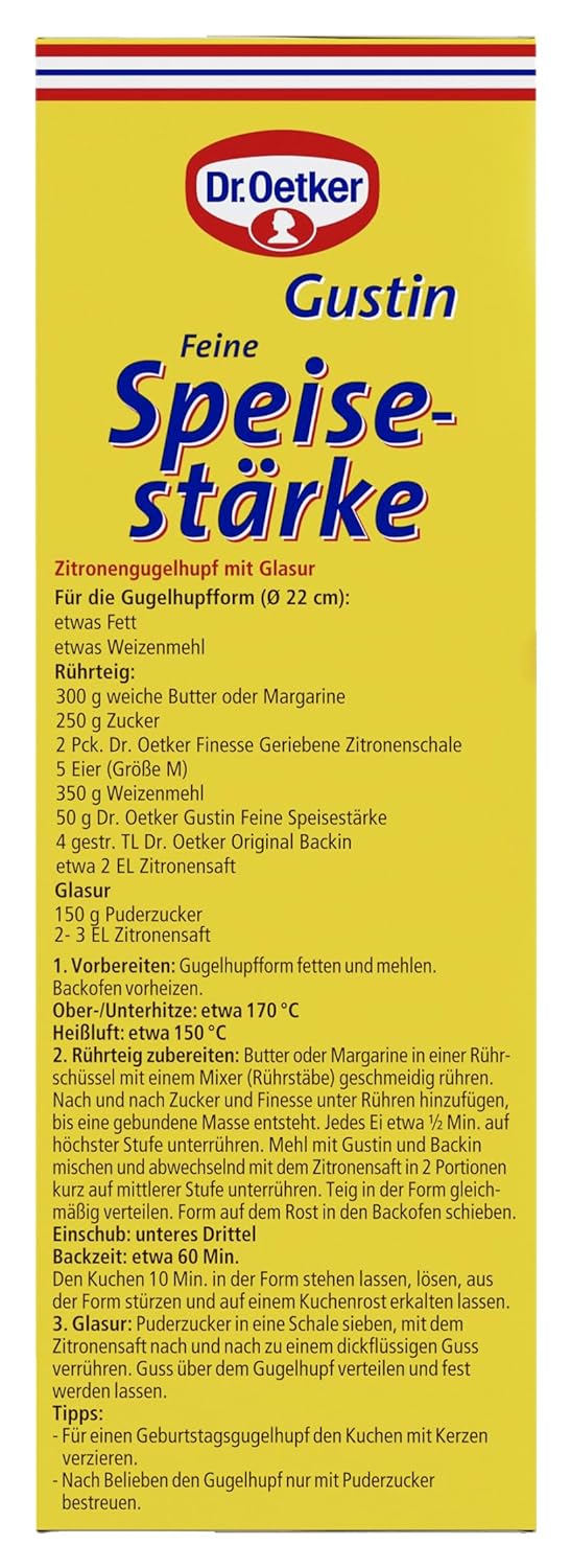 Detalle de Dr. Oetker Gustin Feine Speisestärke (6 x 400 g) – reine Maisstärke zum Kochen & Backen, vegan