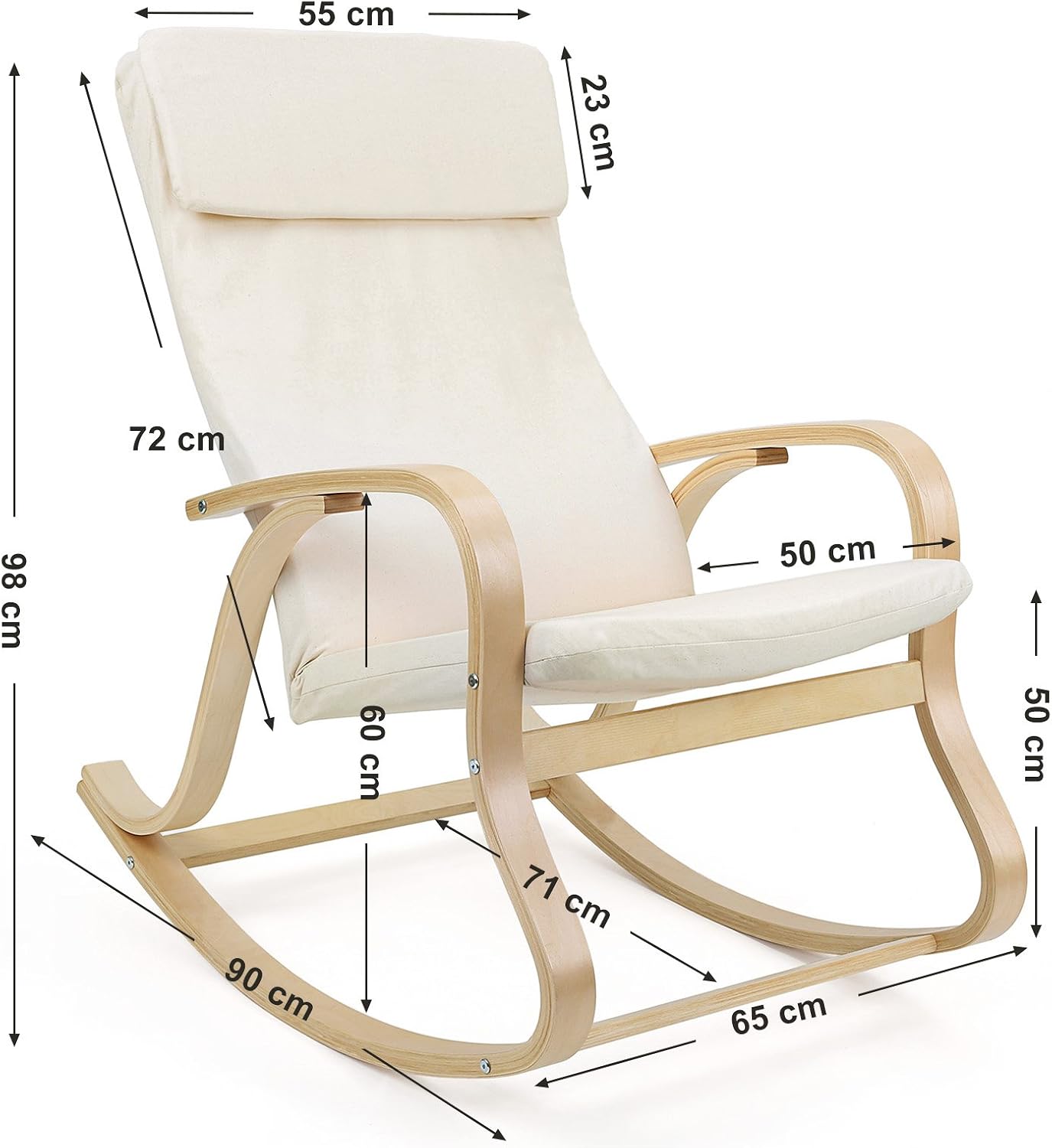 Detalle de Songmics LYY30M poltrona a dondolo beige (65 x 90 x 98 cm): comoda e con cuscino integrato