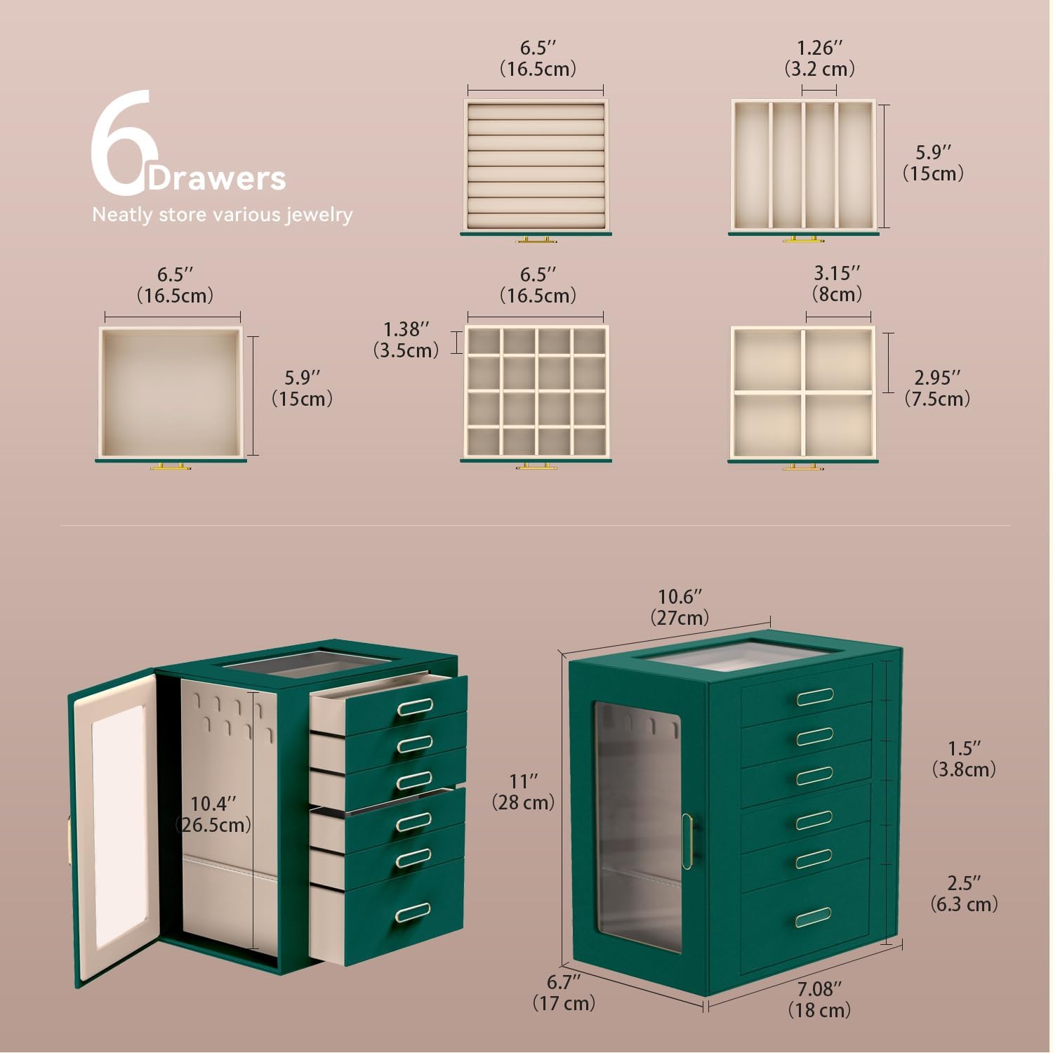 Detalle 2 de ASINGYER 6-Layer Jewelry Organizer with Glass Doors ๐