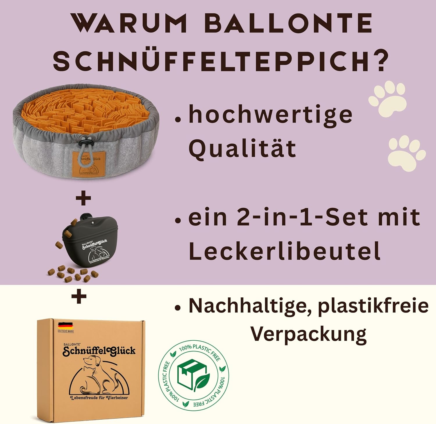 Detalle de Schnüffelteppich Hund – 2-in-1 Set mit Leckerli-Beutel, rutschfest & waschbar