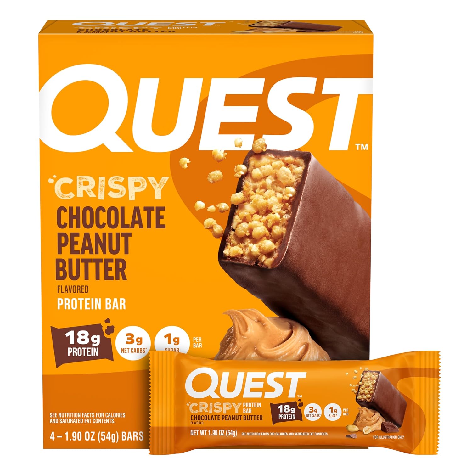 Detalle de Quest Nutrition Crispy Protein Bar, Chocolate Peanut Butter, 4 Count