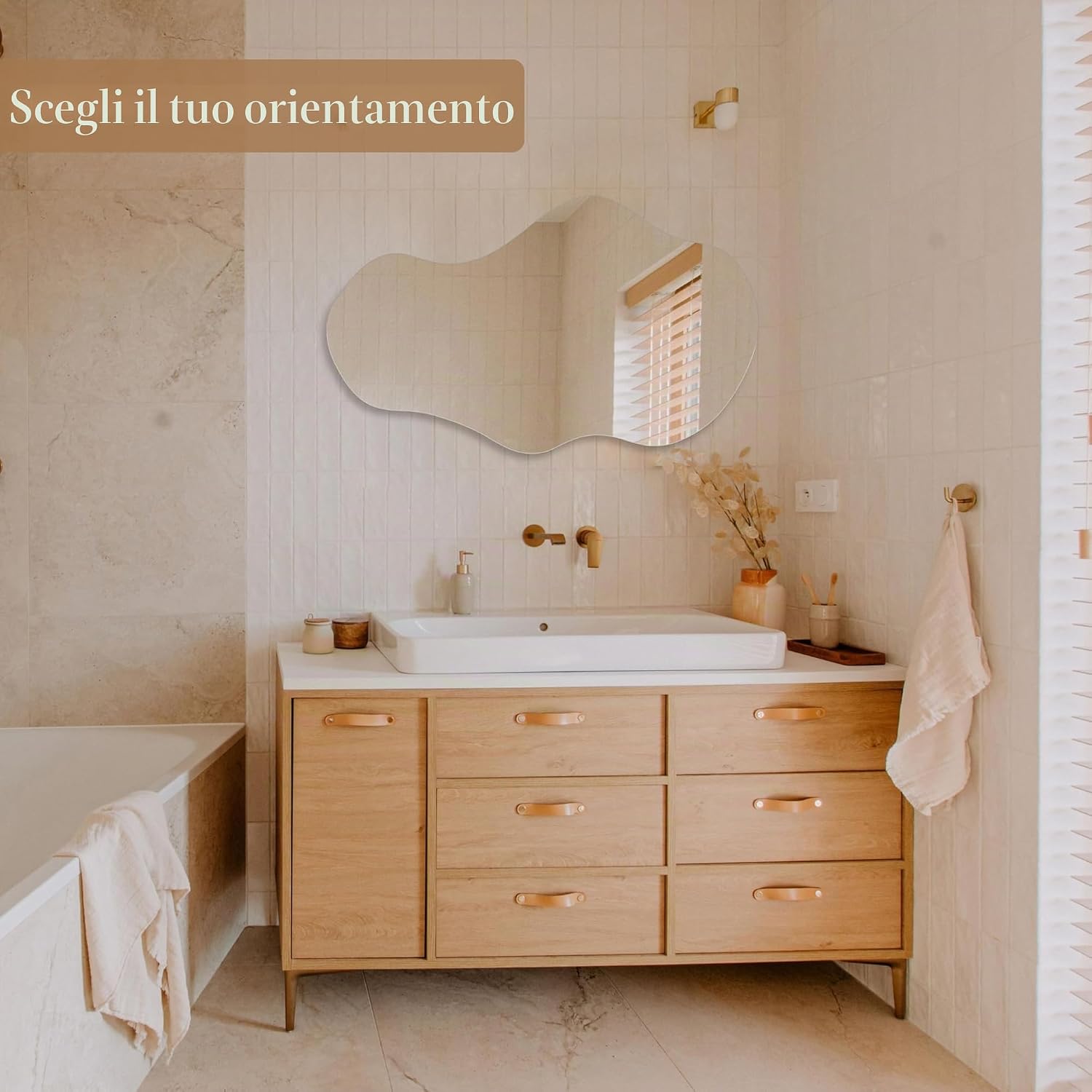 Thumbnail 6 de PERFNIQUE Specchio irregolare da parete 71 x 43 cm, senza cornice, riflesso HD e montaggio orizzontale/verticale