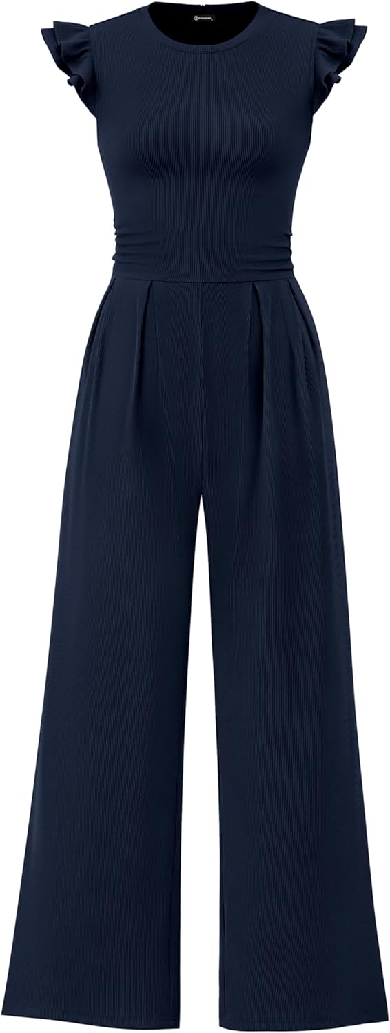 Detalle de PRETTYGARDEN Summer Jumpsuits for Women Dressy 2026 – Rib Knit One Piece with Ruffle Cap Sleeves