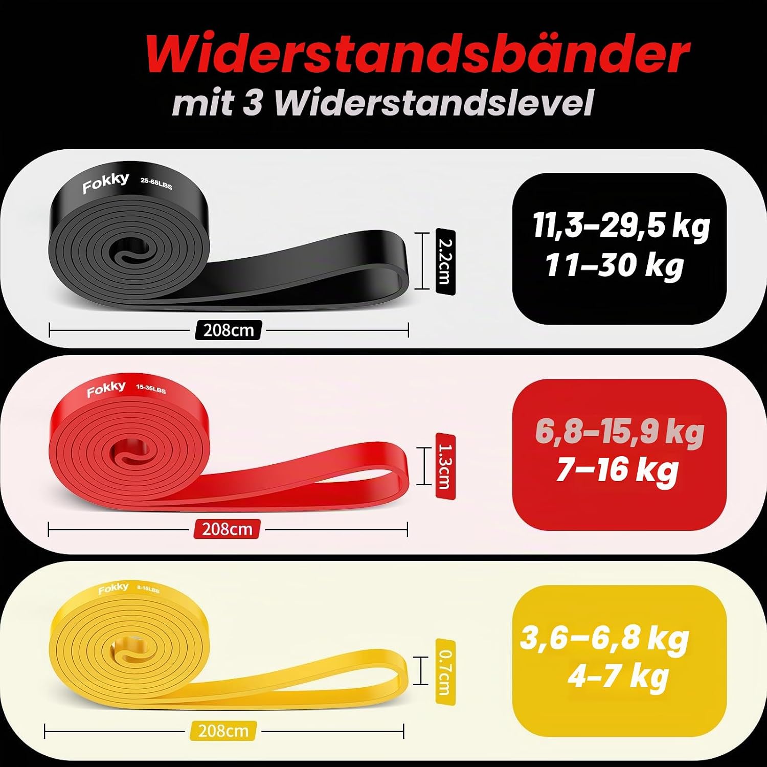 Detalle 2 de Fokky Fitnessbänder Set mit 3 Stärken