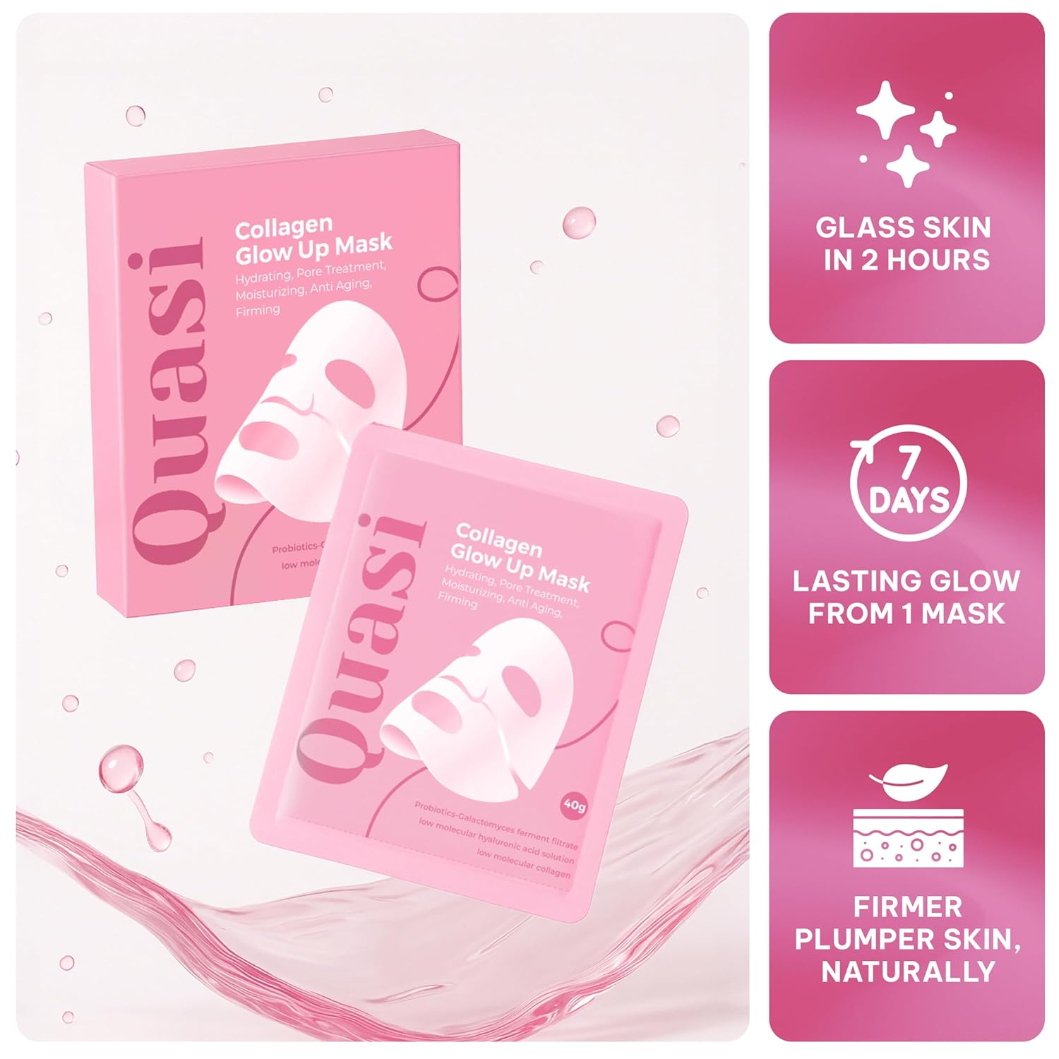 Thumbnail 3 de Quasi Bio-Collagen Face Mask Overnight (Niacinamide & Low Molecular Collagen) — Hydrating Korean Sheet Mask, 4 Count