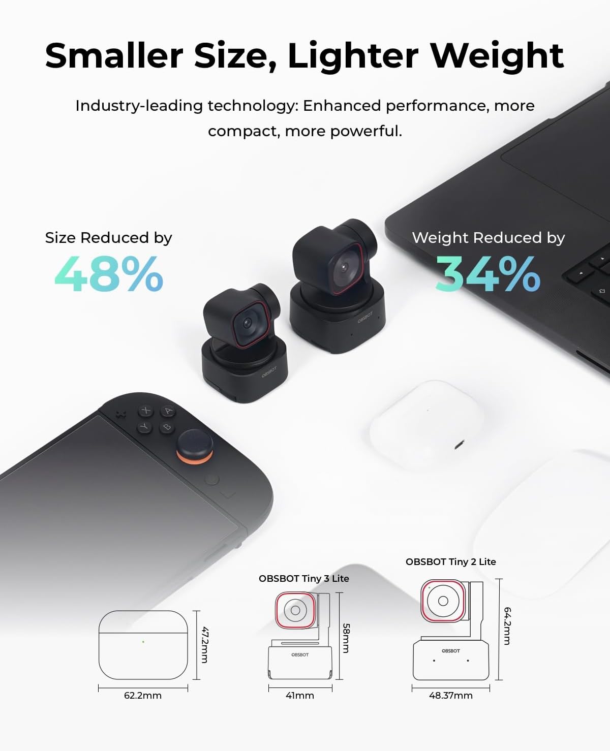 Thumbnail 2 de OBSBOT Tiny 3 Lite AI-Powered Spatial Audio 4K PTZ Webcam (4K, 120FPS, Tri-Mic, Voice Control)