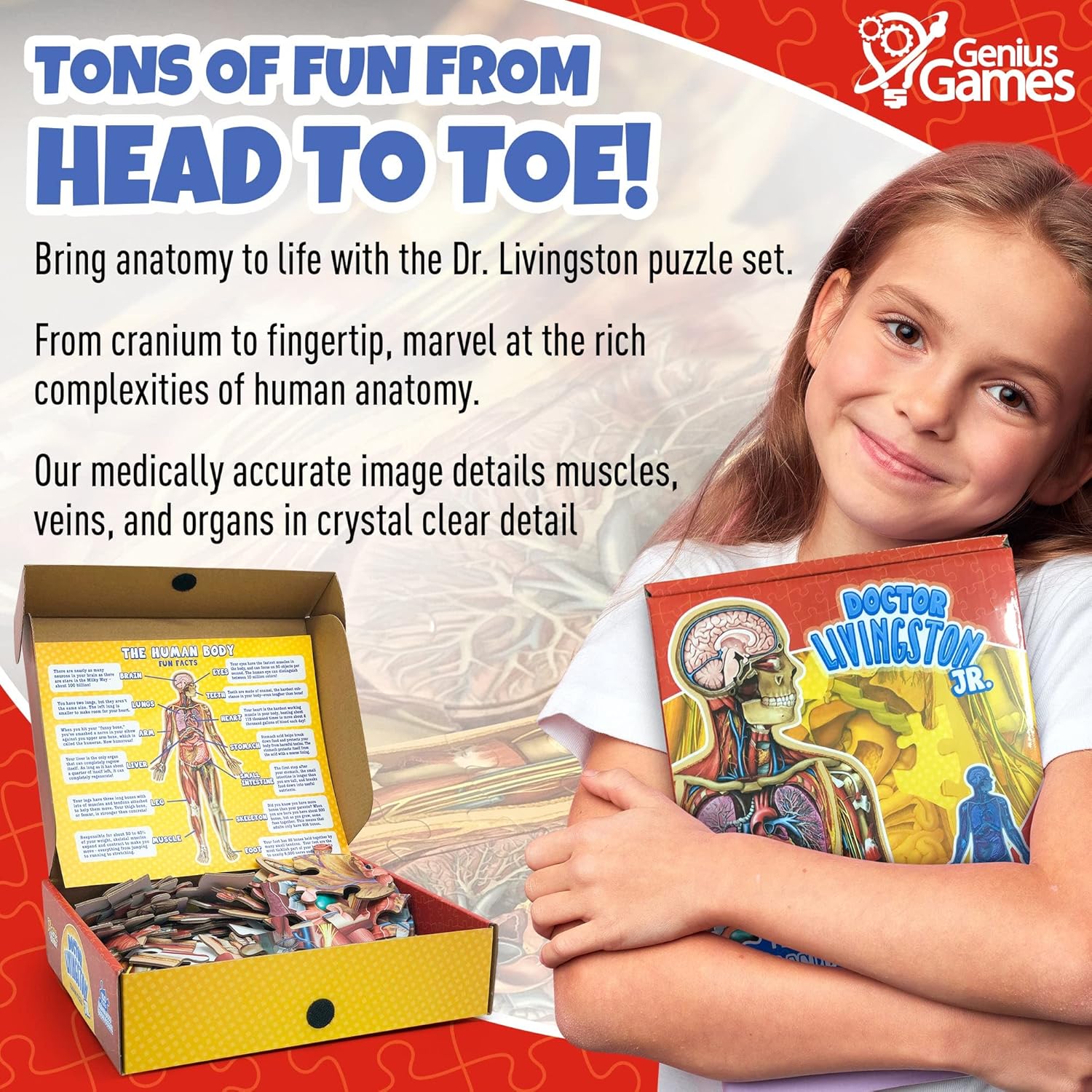 Thumbnail 2 de Human Anatomy Kids Floor Puzzle by Dr Livingston Jr: 100-Piece Full Body Jigsaw for Ages 6-10