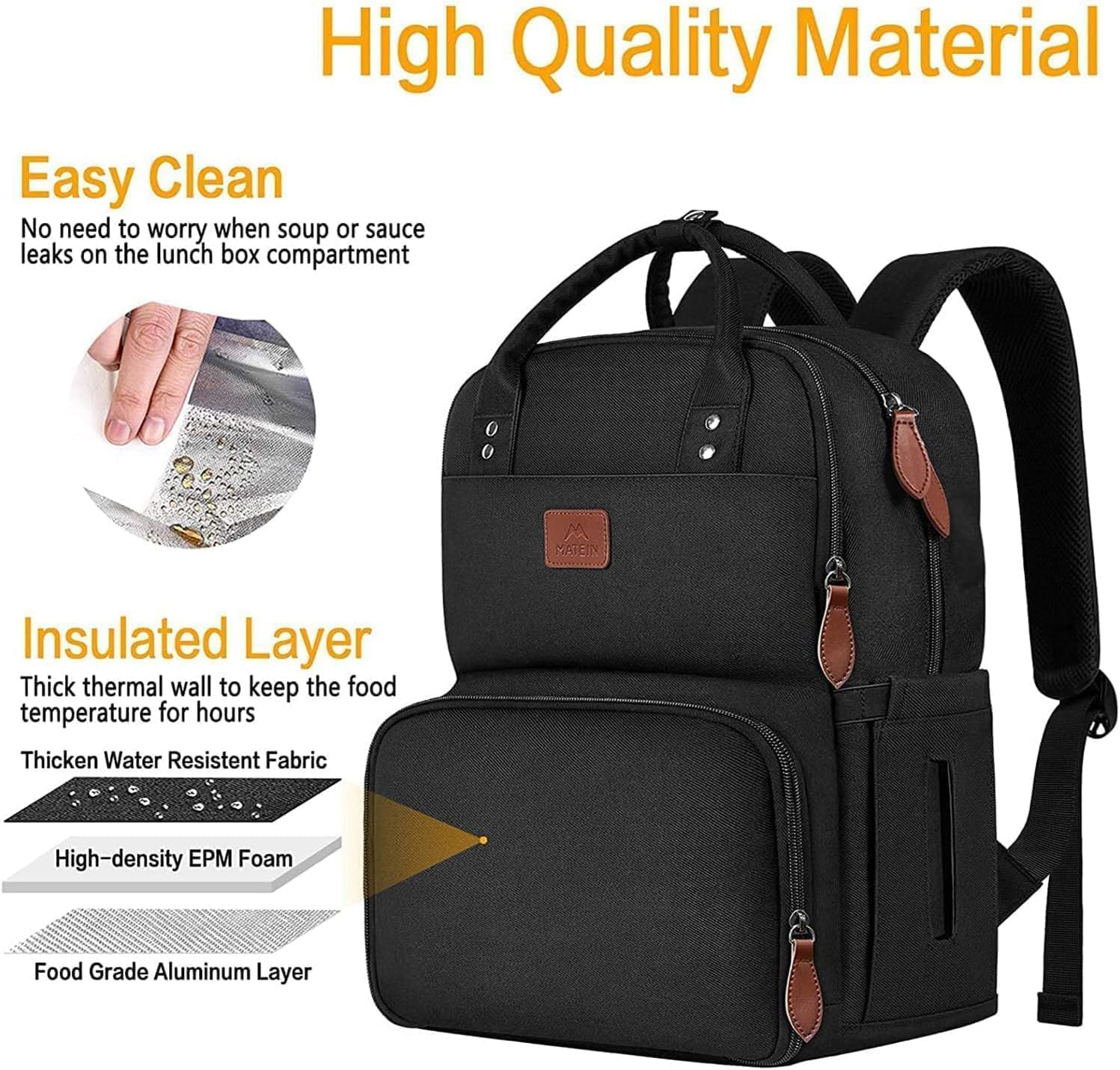 Thumbnail 5 de MATEIN ryggsäck med kylfack, laptopfack och 32 liter, svart