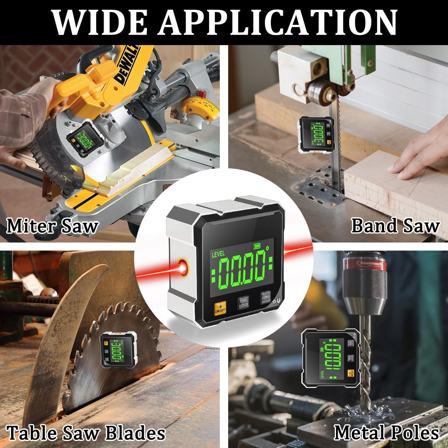 Thumbnail 5 de 4-seitiger magnetischer digitaler Winkelmesser mit Laser und ±0,2° Präzision (IP54) – Neigungsmesser mit LCD für Bau, Maschinen & DIY