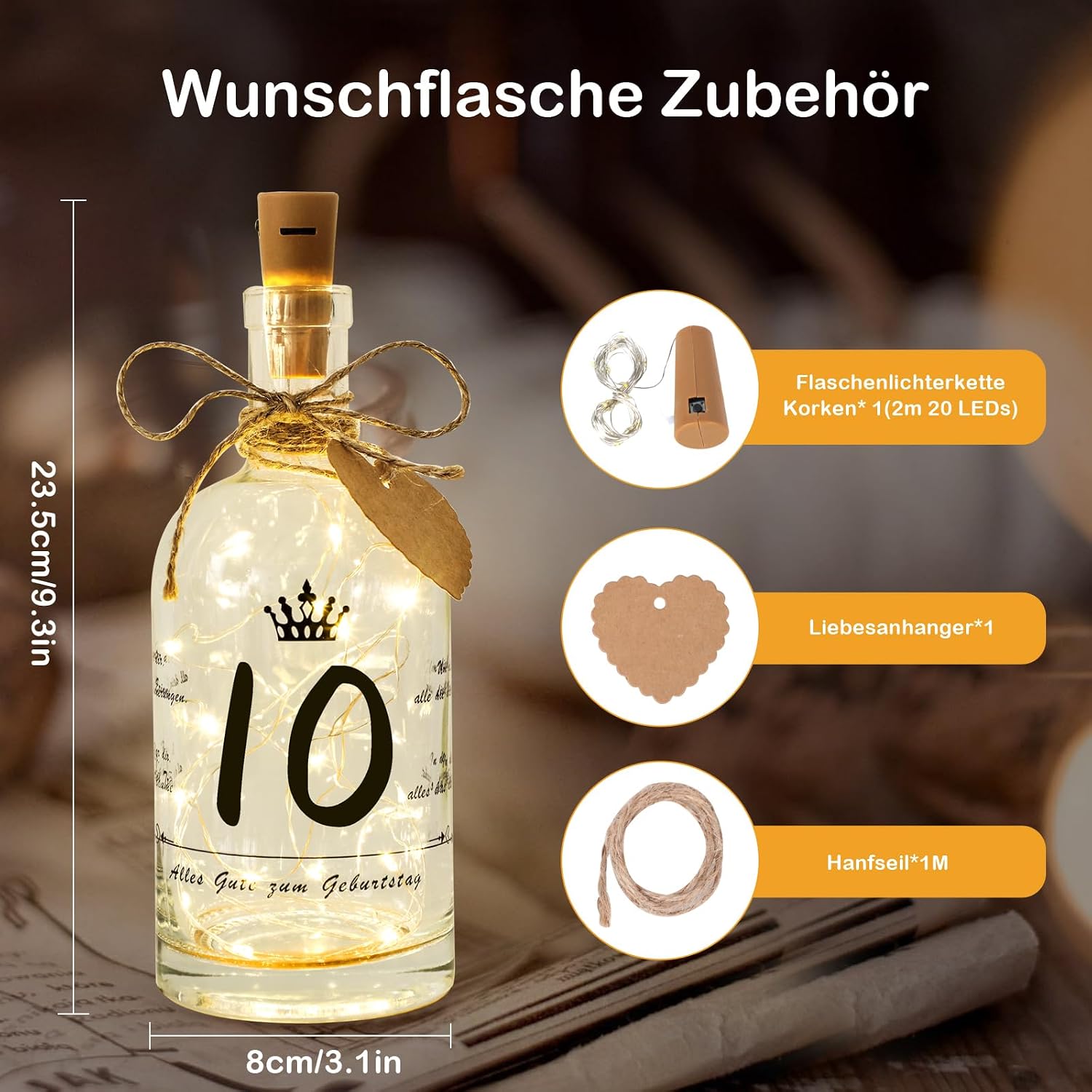 Detalle de Seutgjie Flaschenlicht 2 m LED für 10 Geburtstag