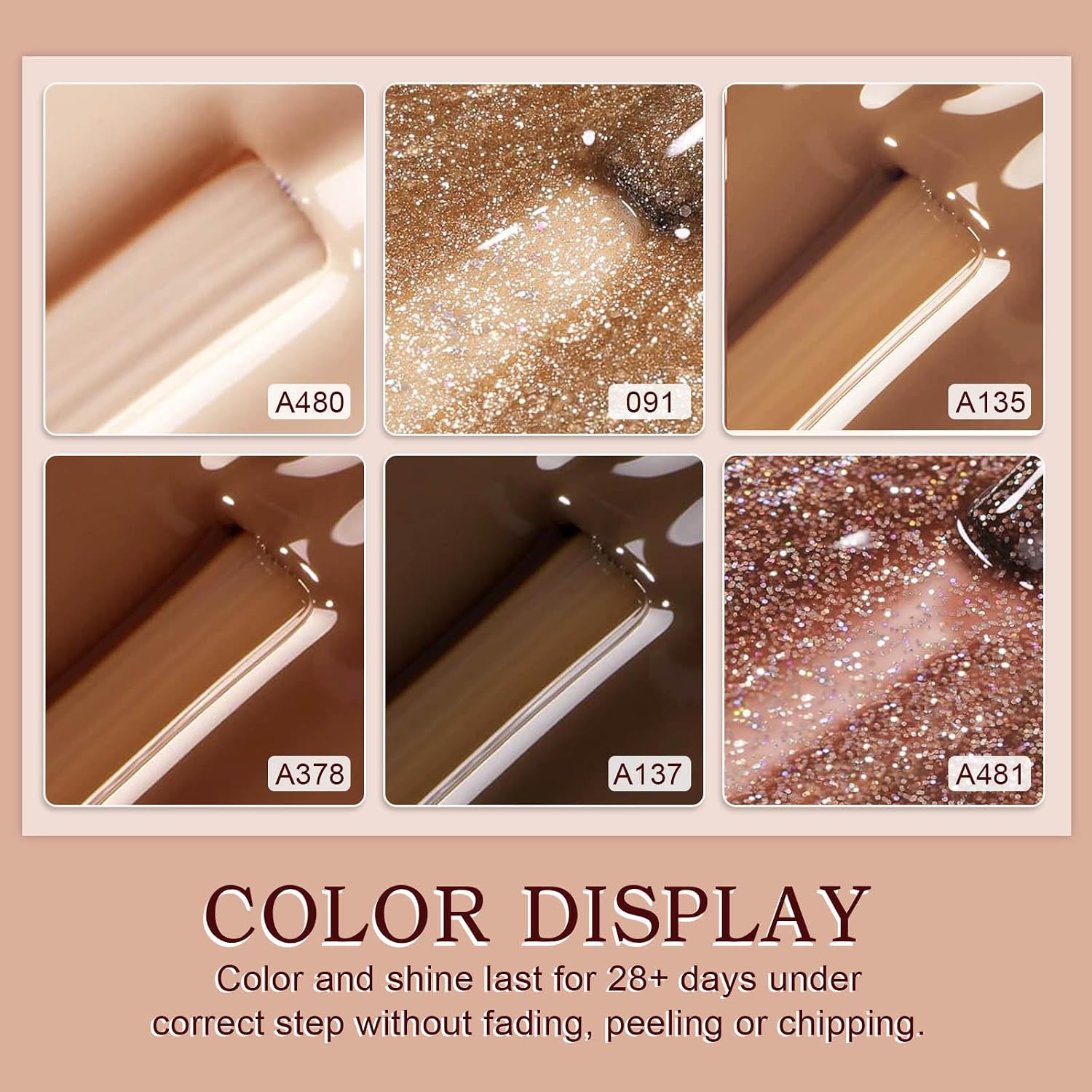 Detalle de YSUVIN UV-Nagellack Set mit 6 Farben (Nude, Braun, Khaki, Kaffee, Glitzer, Gold) – Soak-off UV-Gel für DIY & Salon
