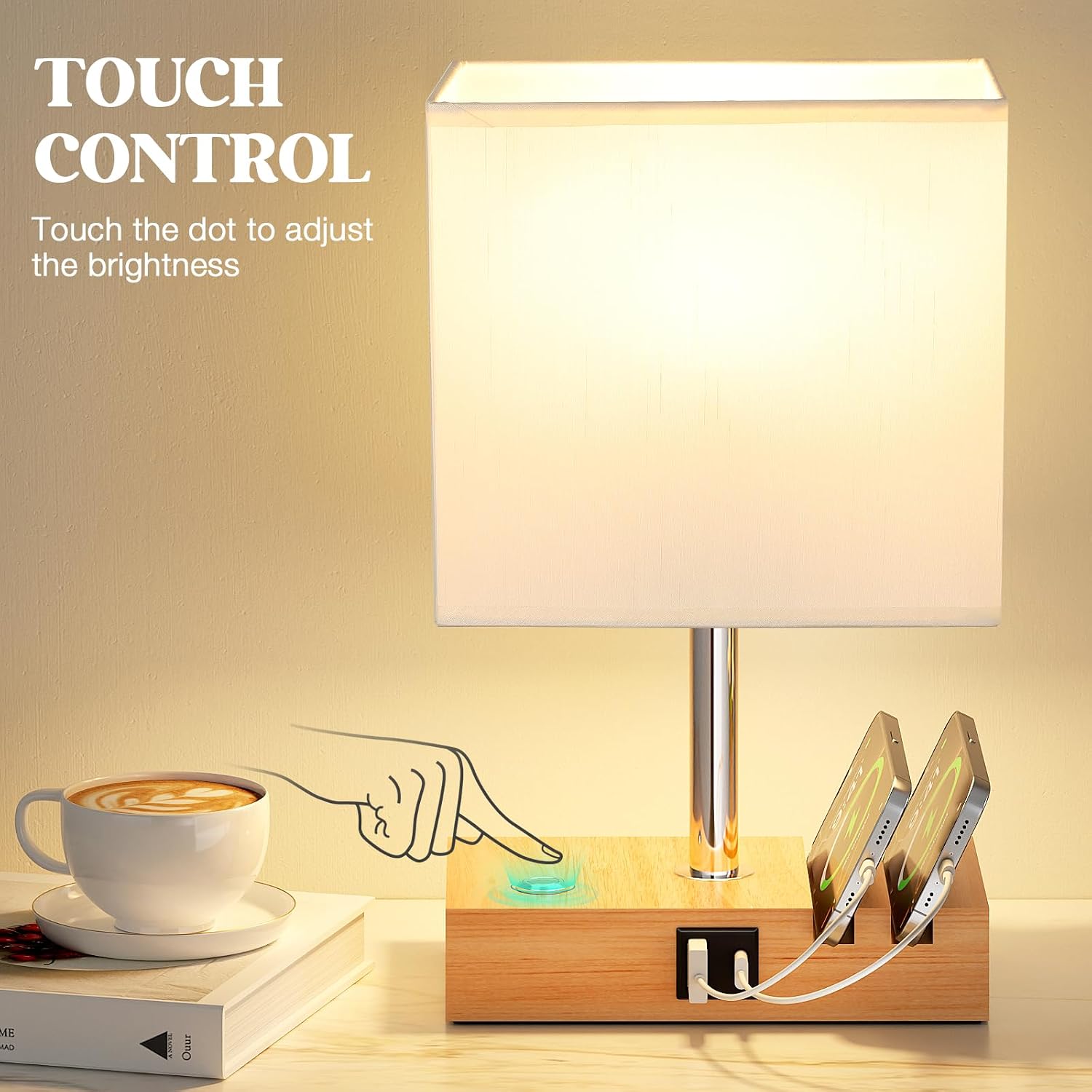 Thumbnail 3 de PreeOtti Bedside Wooden Lamp with USB A+C ports