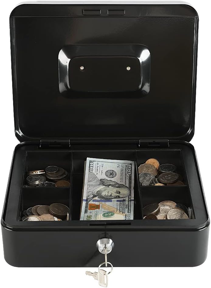 Detalle 2 de xydled XYD-QX-KL-M-8011 Cash Box with Key Lock, Removable Tray, Black