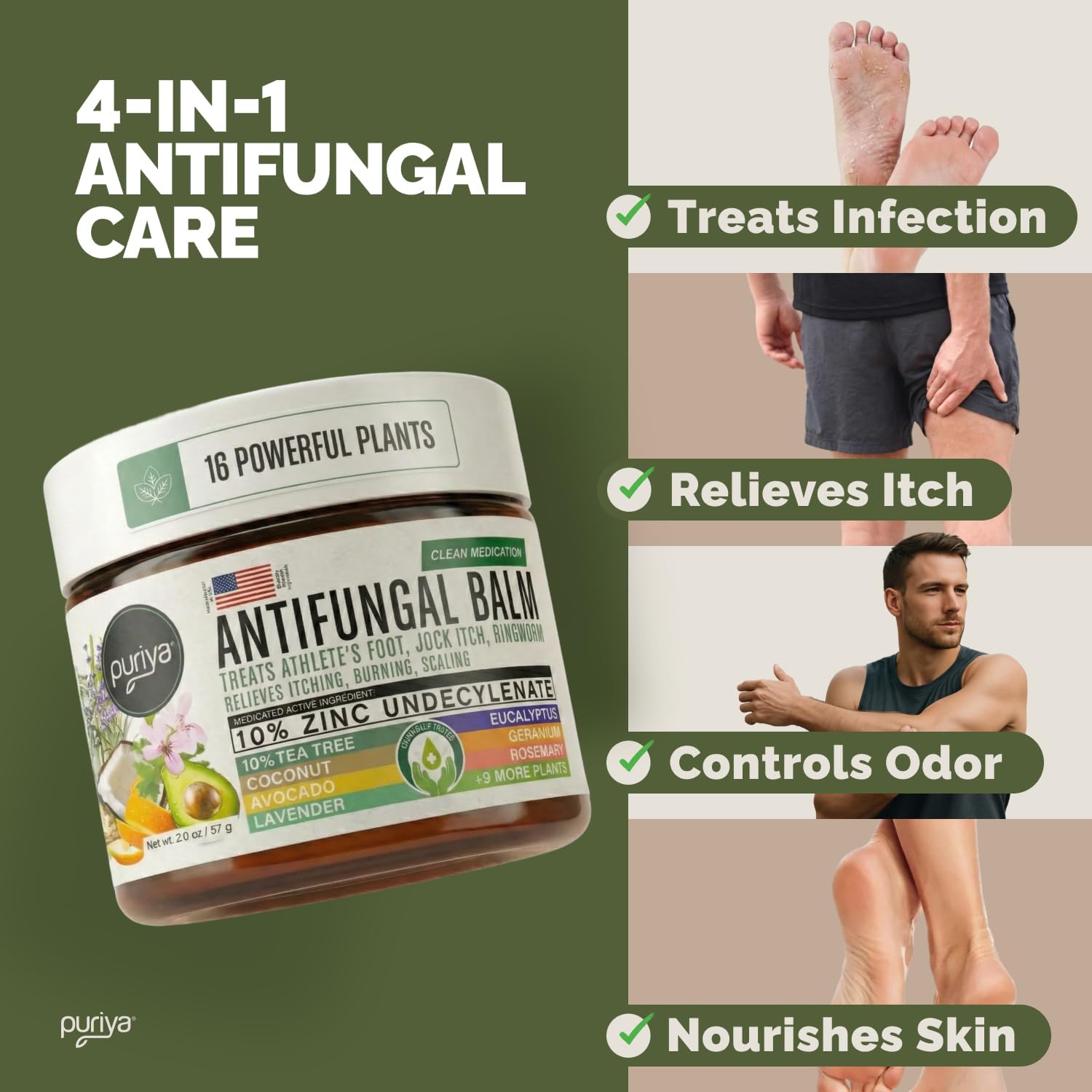 Detalle de Puriya Antifungal Balm, 2 oz for Athlete’s Foot, Jock Itch & Ringworm