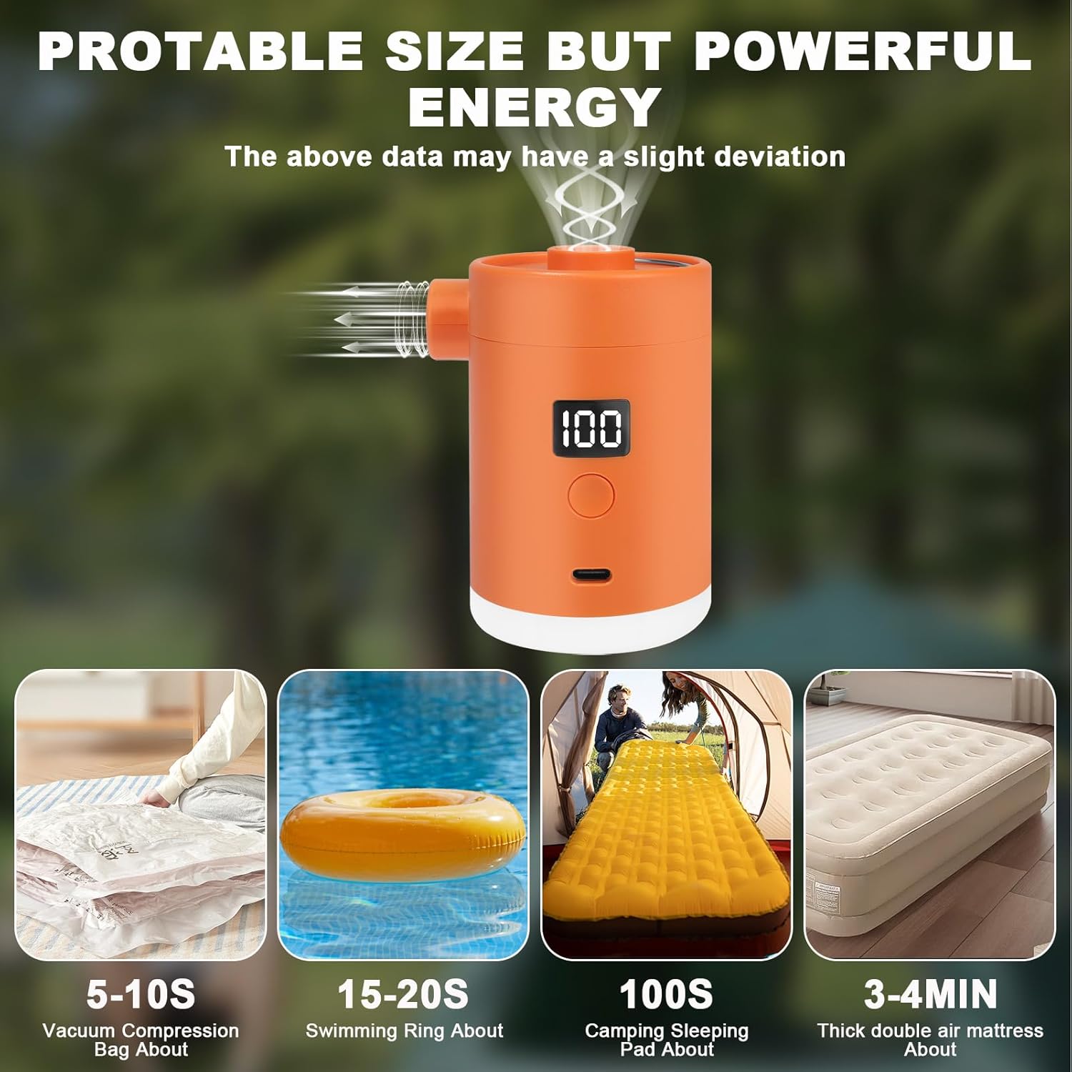 Thumbnail 5 de Portable Air Pump for Inflatables: Type-C Rechargeable, Ultra-Compact with 5 Nozzles
