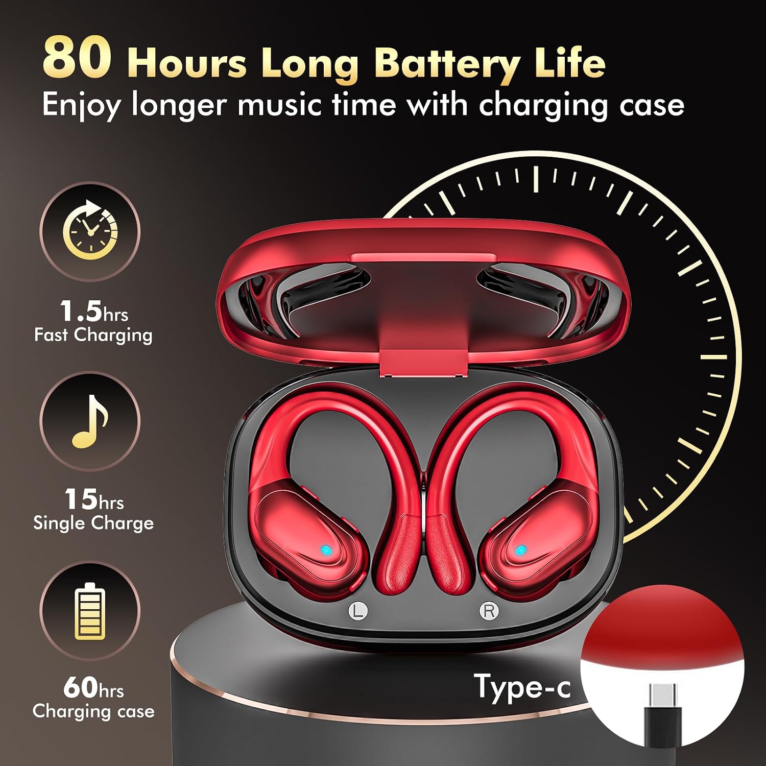 Detalle de HAOYUYAN Wireless Earbuds, Red