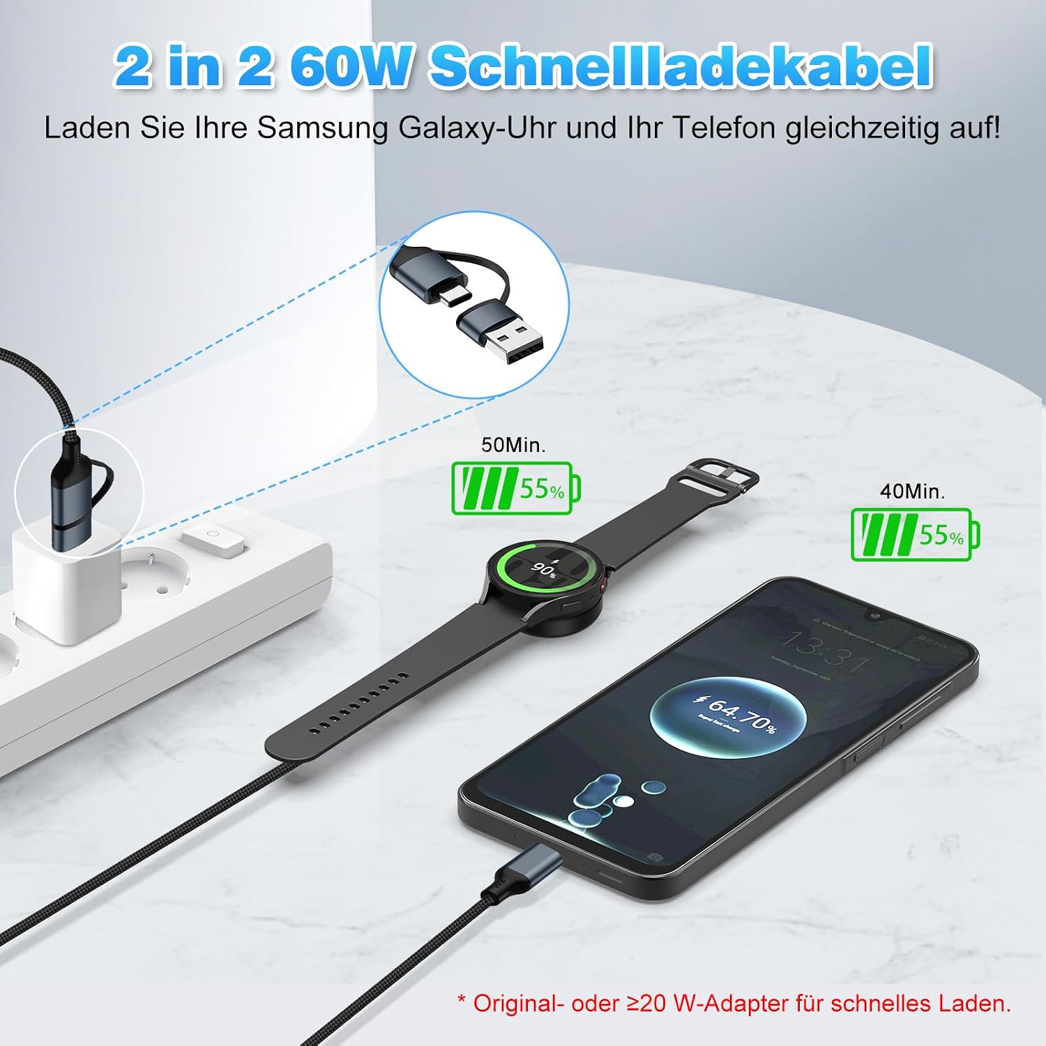 Detalle 2 de imodomio USB C Ladekabel 2in1 für Samsung Galaxy