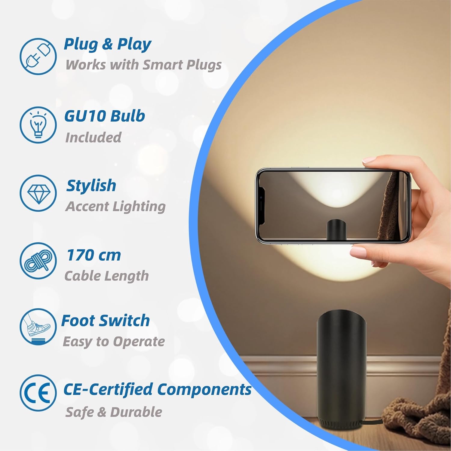Thumbnail 5 de HUAEU LED Floor Uplighter & Spot Lights Indoor with Warm White 3000K (1 Pack, Black)