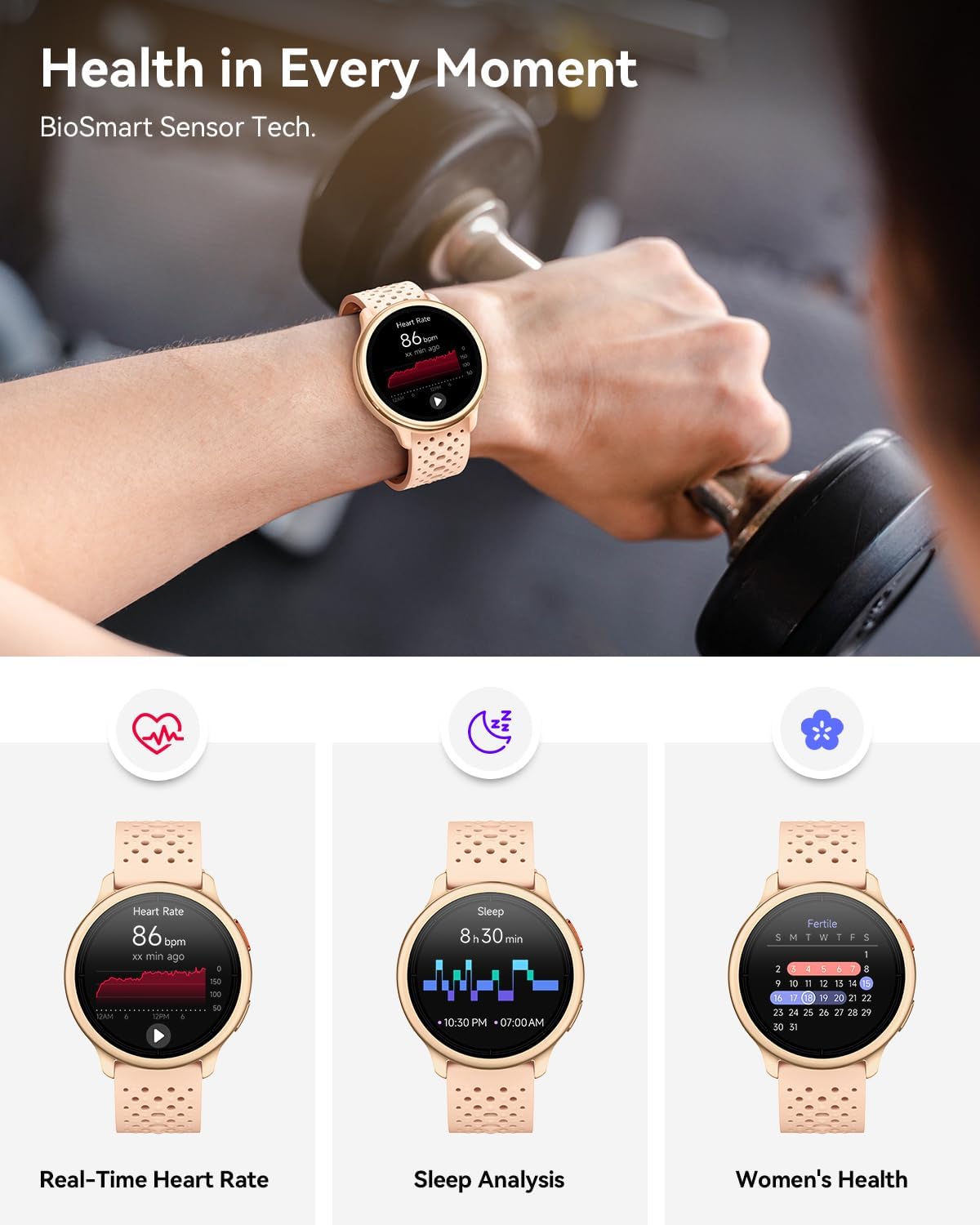 Detalle de Quican Smart Watch for Women and Men — 1.27" AMOLED, 120+ Sports, 3ATM, Bluetooth Calling