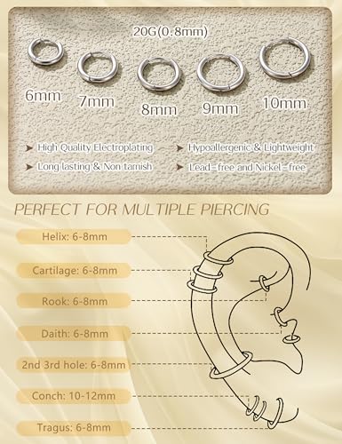 Detalle de MILACOLATO Silber Creolen Ohrringe Set – Huggie Creolen aus 316L Chirurgenstahl, mehrfarbig, zart und vielseitig
