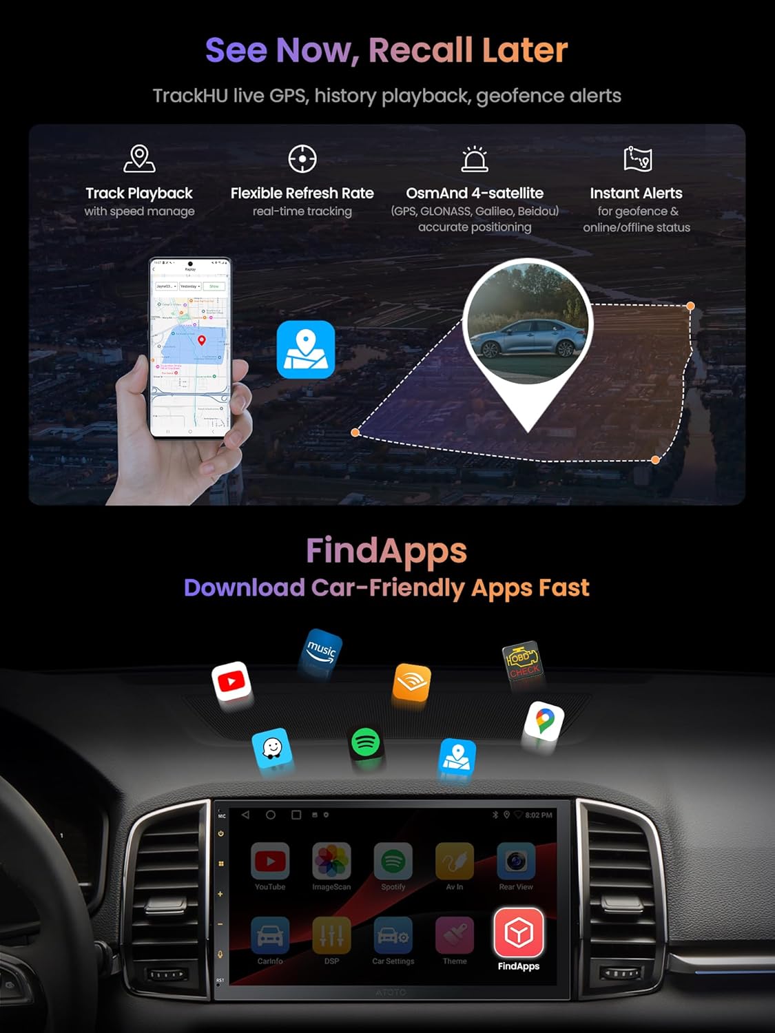 Thumbnail 2 de ATOTOZONE 7" Autoradio Android 2 DIN con CarPlay/Android Auto wireless, Wi‑Fi e GPS