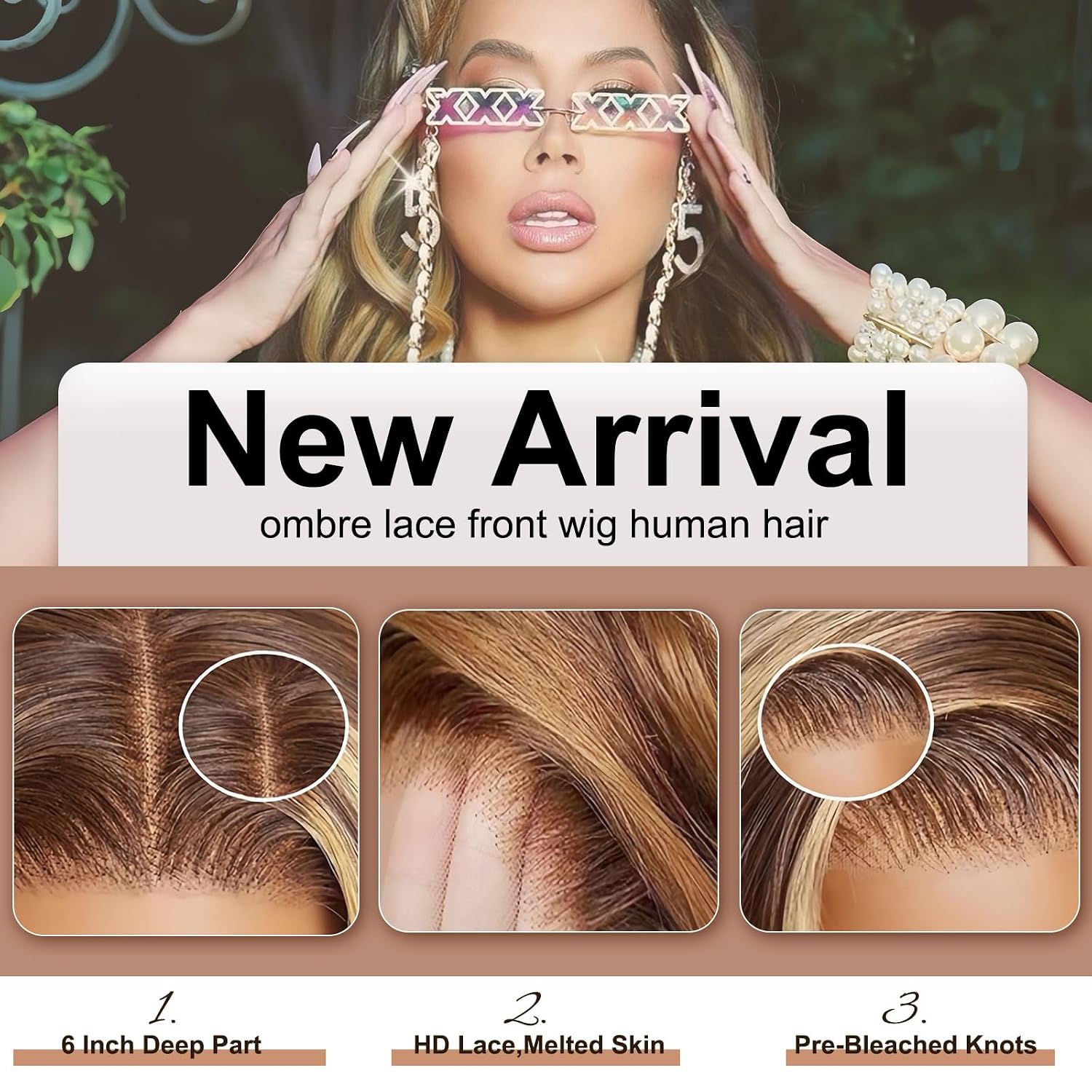 Thumbnail 3 de Tobeallo 30 Inch Honey Blonde 13x6 Lace Front Wig with HD Lace, 200 Density, Body Wave, 4/27 Highlights