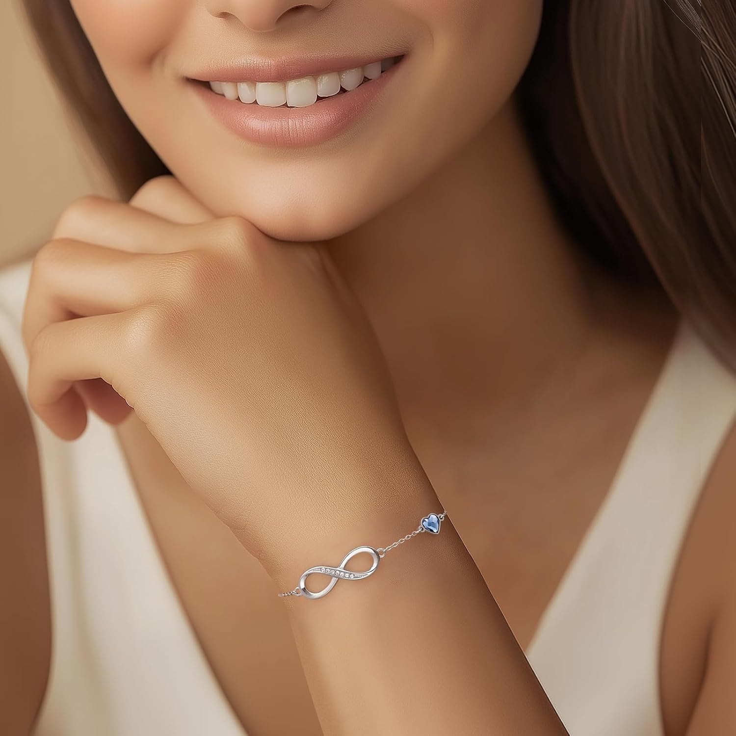 Detalle 2 de LOUISA SECRET Bracciale Donna Argento 925 Infinito Cuore con Zirconi – Regalo romantico