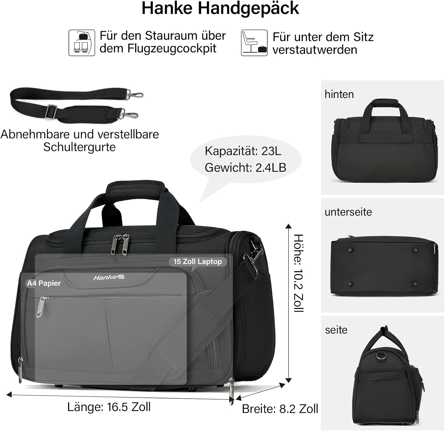 Detalle de Hanke 23L Faltbare Reisetasche – Handgepäck, kompakt & flexibel