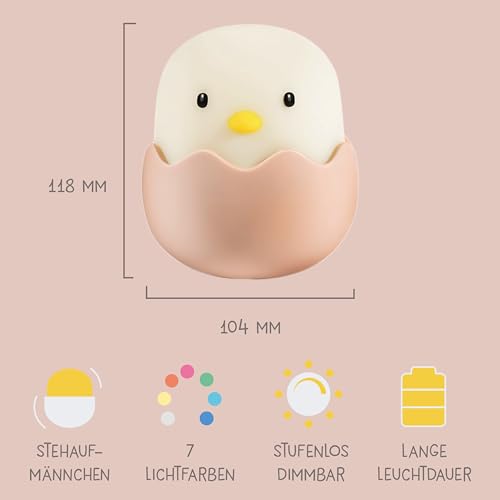 Detalle 2 de MegaLight LED Nachtlicht Kinder Eggy Egg – dimmbares Nachtlicht mit Touch, sicher ab 0 Jahren