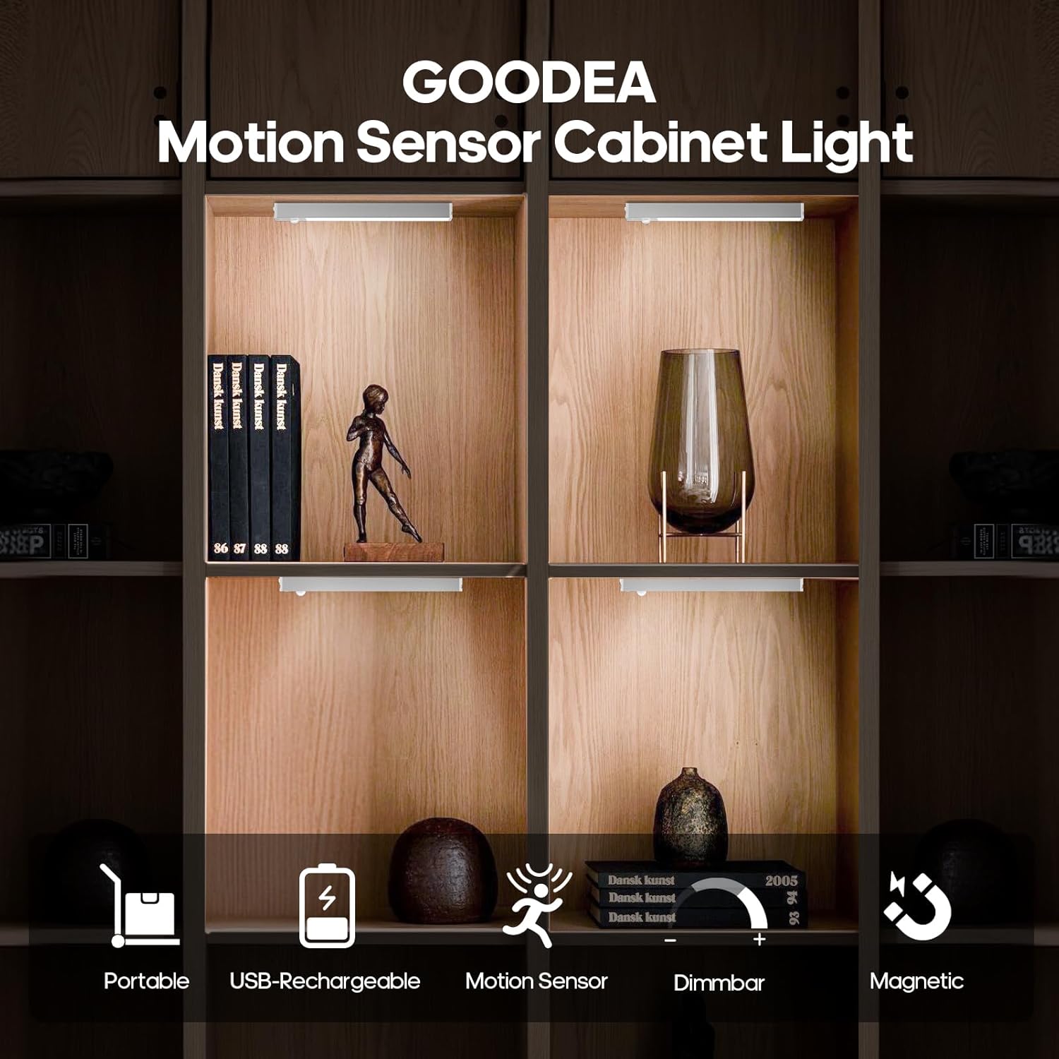 Thumbnail 3 de GOODEA Aluminium Alloy Rechargeable Wardrobe/Under-Cabinet Light with Motion Sensor (18cm, 10 LED, USB)