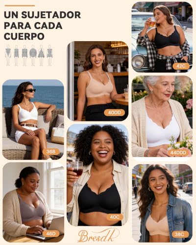 Thumbnail 6 de Bresdk Sujetadores sin aros Jelly Bra suave para uso diario, marrón, XL