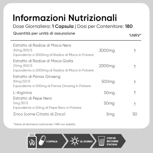 Detalle de Maca Peruana WeightWorld 180 Capsule Vegane – Estratto 100:1, 1 Al Giorno Per 6 Mesi