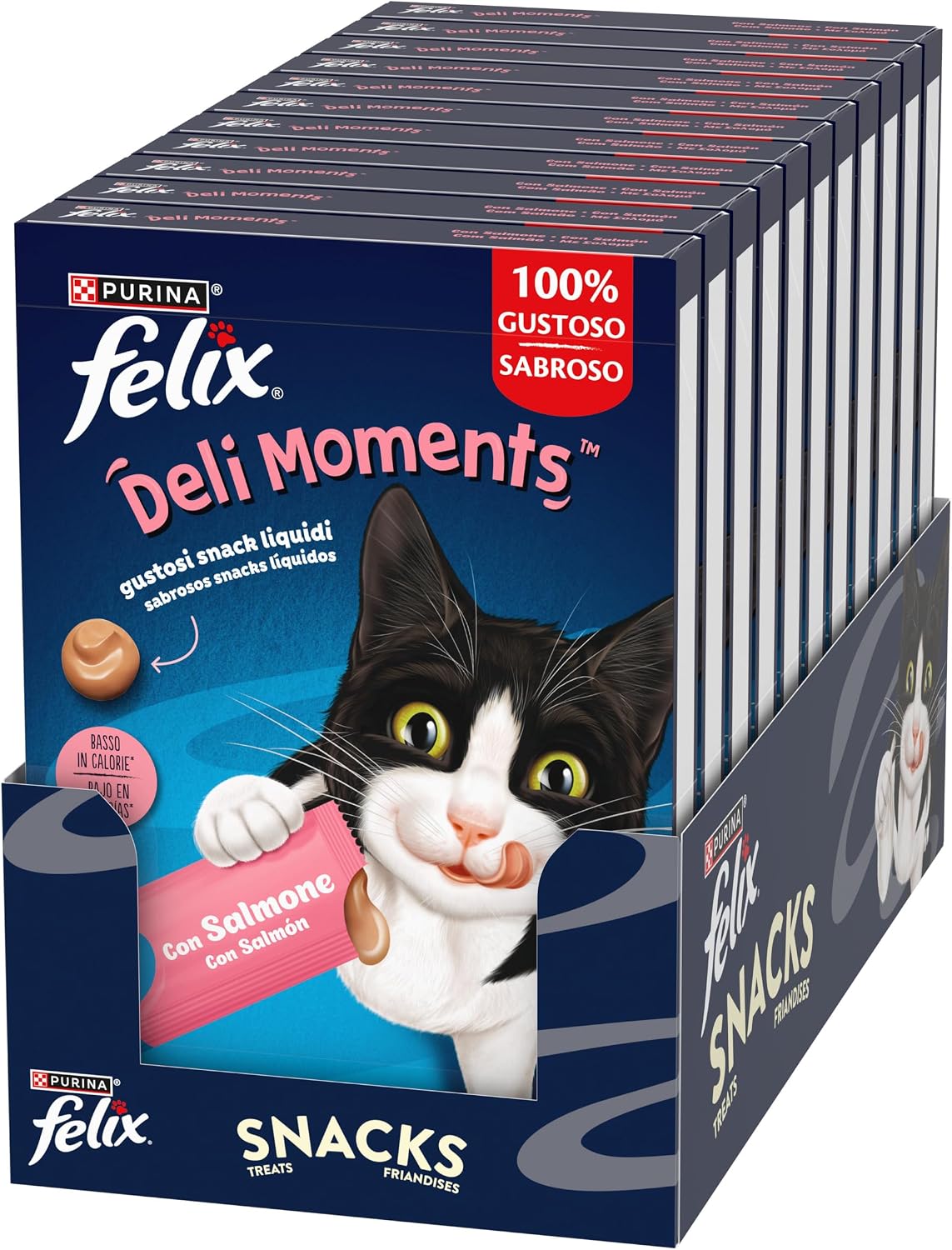 Felix Deli Moments Snack Liquidi per Gatti Adulti con Salmone – 44 confezioni da 10 g