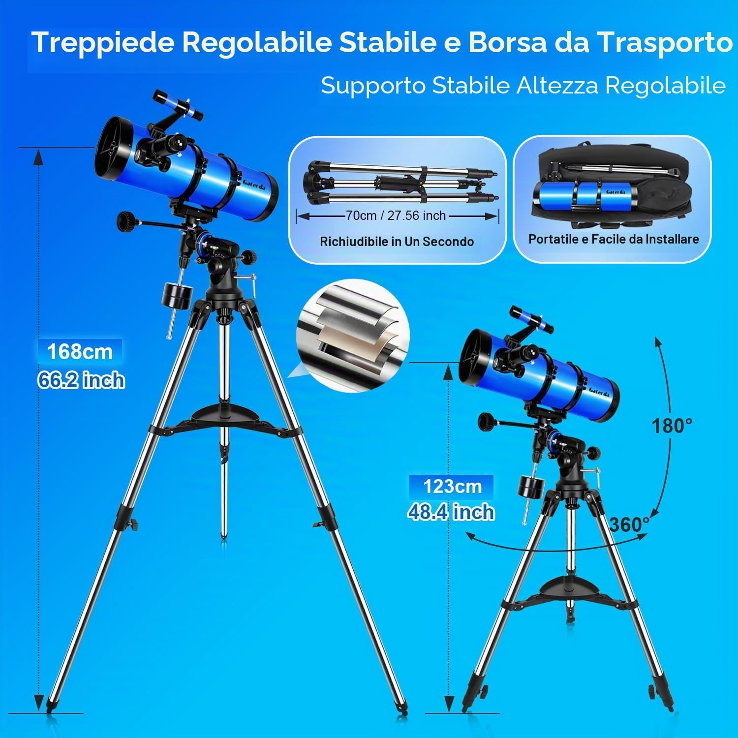 Detalle de Gaterda 150EQ Telescopio Astronomico Professionale con Montatura Equatoriale