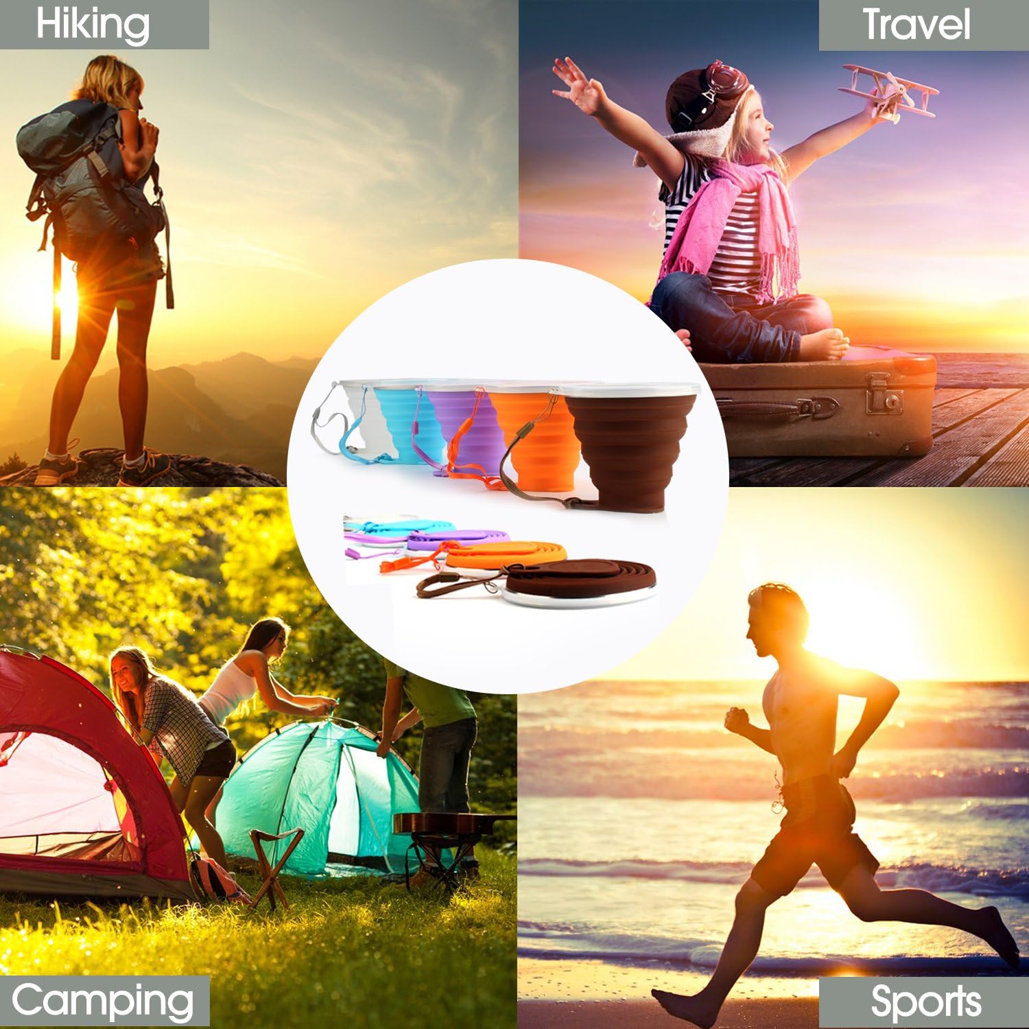 Thumbnail 5 de ME.FAN Collapsible Silicone Travel Cups, 270 ml, Graduated with Steel Rim