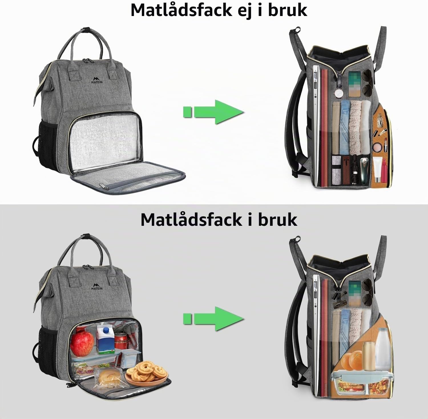 Detalle de MATEIN ryggsäck med kylfack, laptopfack för 15,6 tum och 18 liter