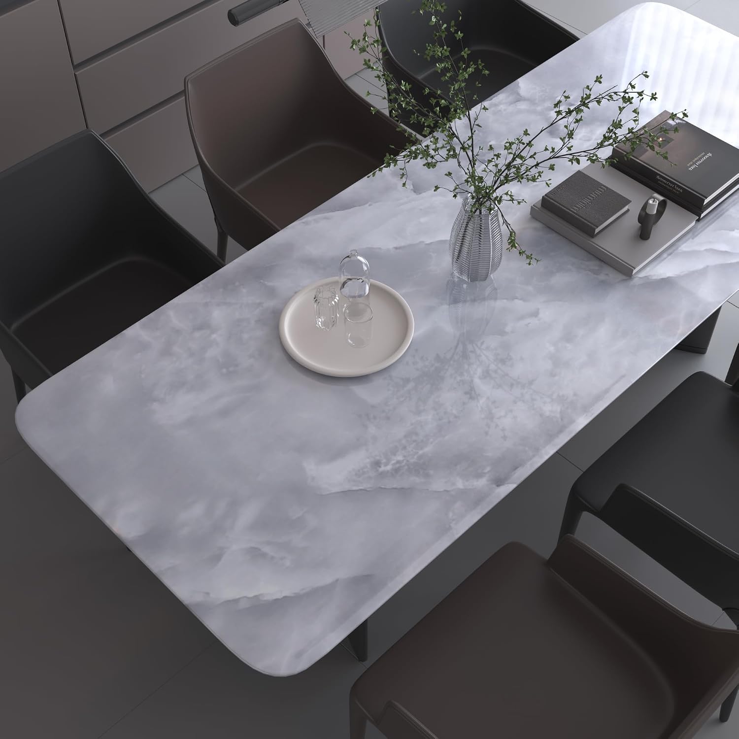 Detalle de JSEVEM Grey White Marble Peel-and-Stick Wallpaper 40 cm × 9 m 🧾
