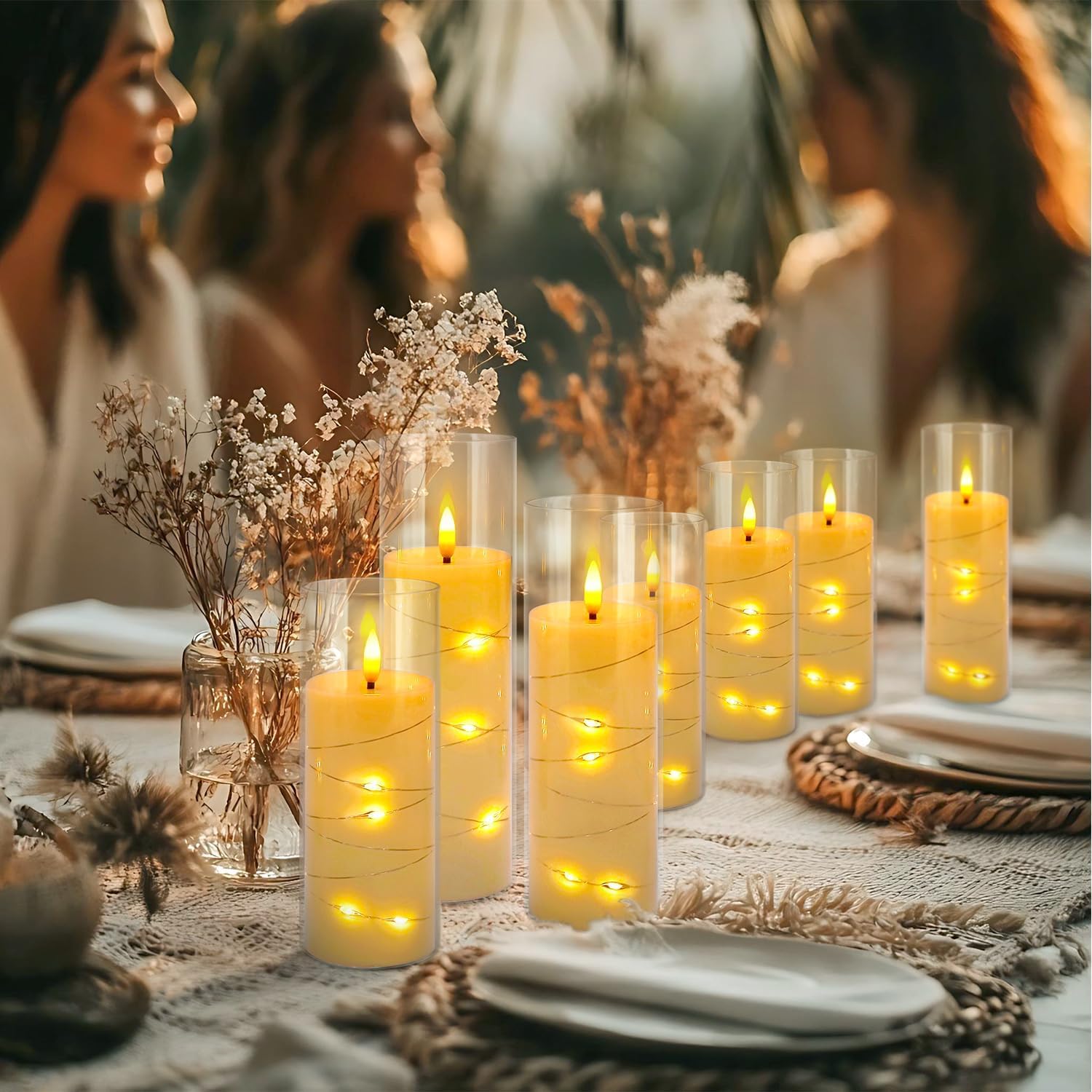 Detalle de CAKETYCG RXZER23 Flameless LED Candles, 24-Pack with Remote, 3D Flicker & String Lights