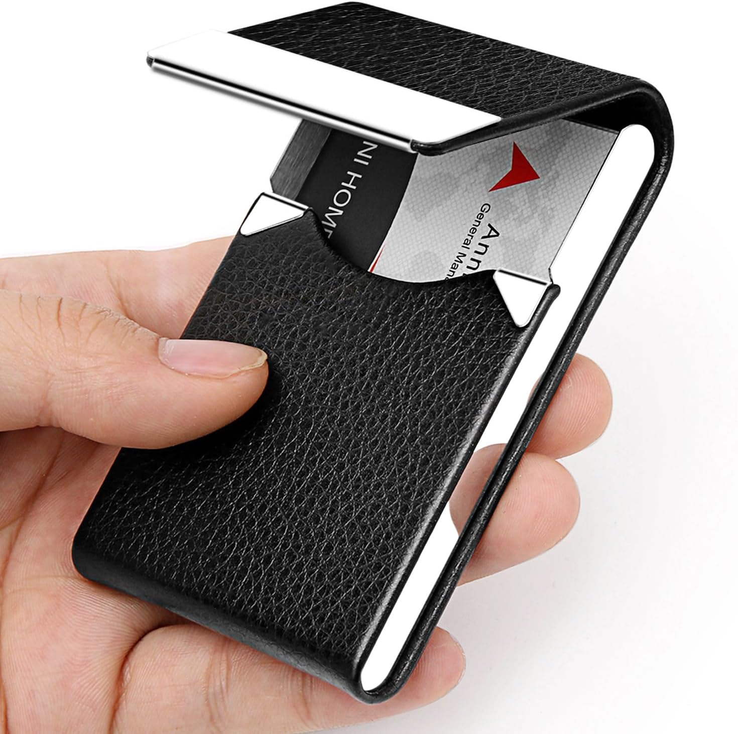 Thumbnail 1 de DMFLY Business Card Holder (Metal & PU Leather) with RFID Blocking and Magnetic Clasp, Black