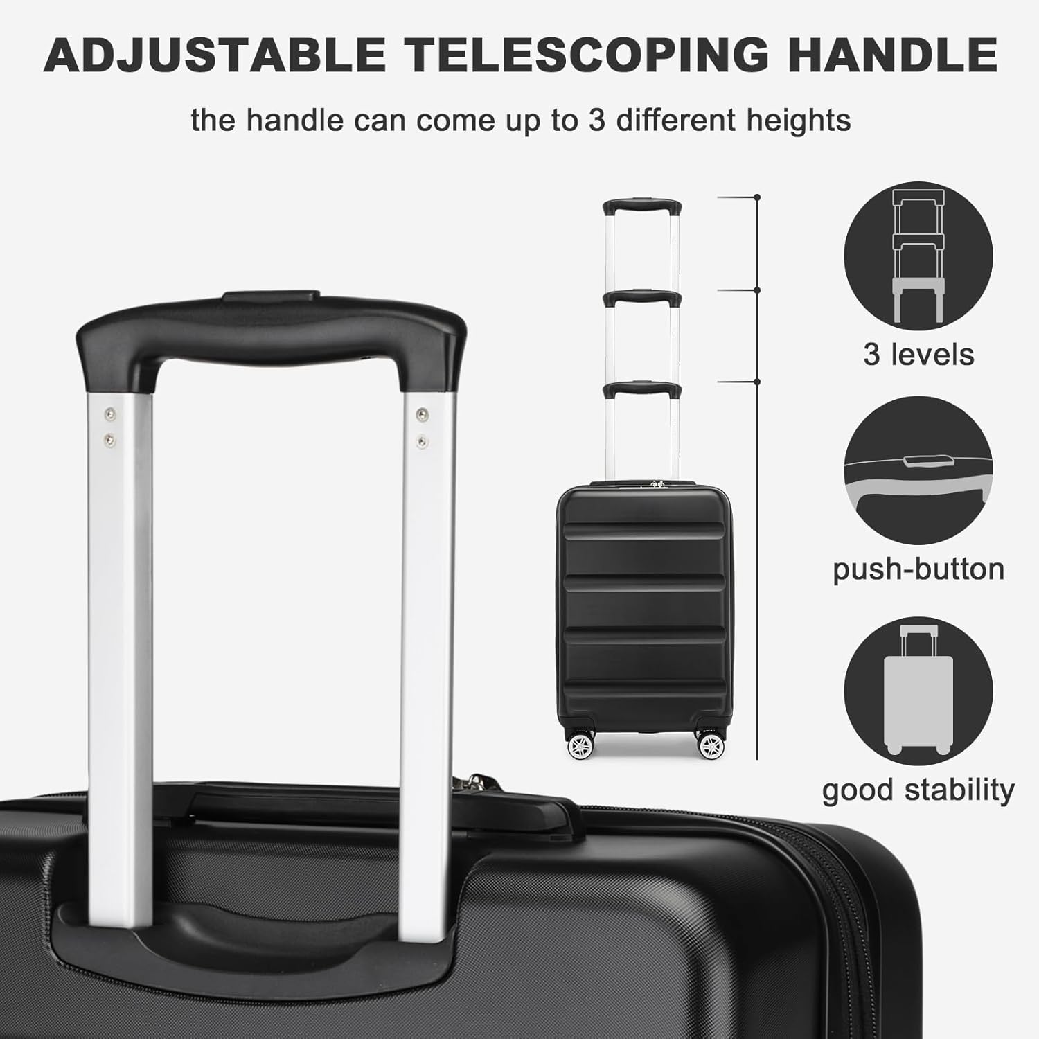 Thumbnail 3 de Kono 20 Inch Cabin Suitcase – Lightweight Hard Shell Carry-On (Black, 55x35x22cm, 37L)