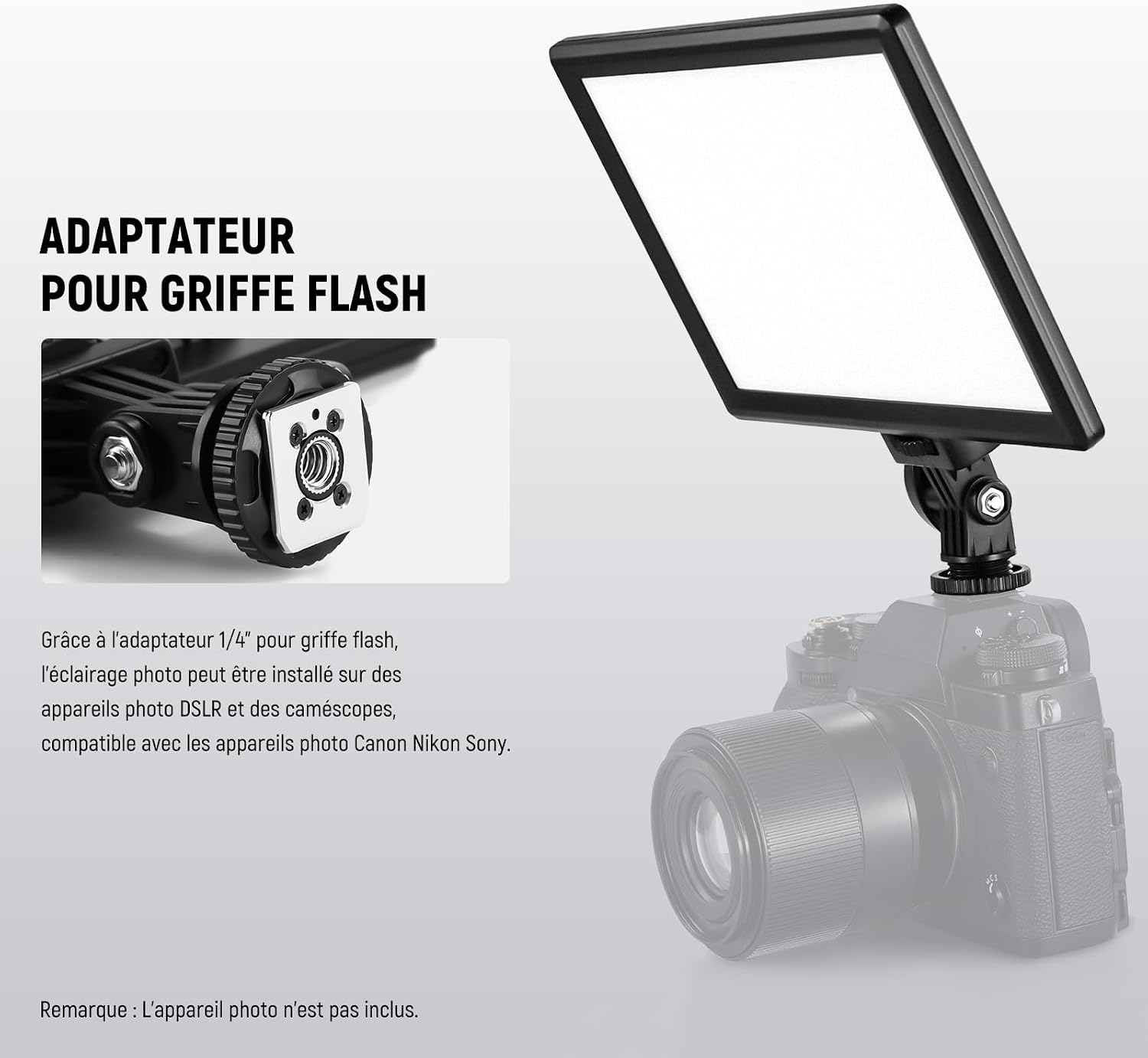 Detalle 2 de NEEWER Panneau LED 9'' NL-116AI pour caméra, 4000 mAh USB-C, température 3200K-5600K et intensité variable