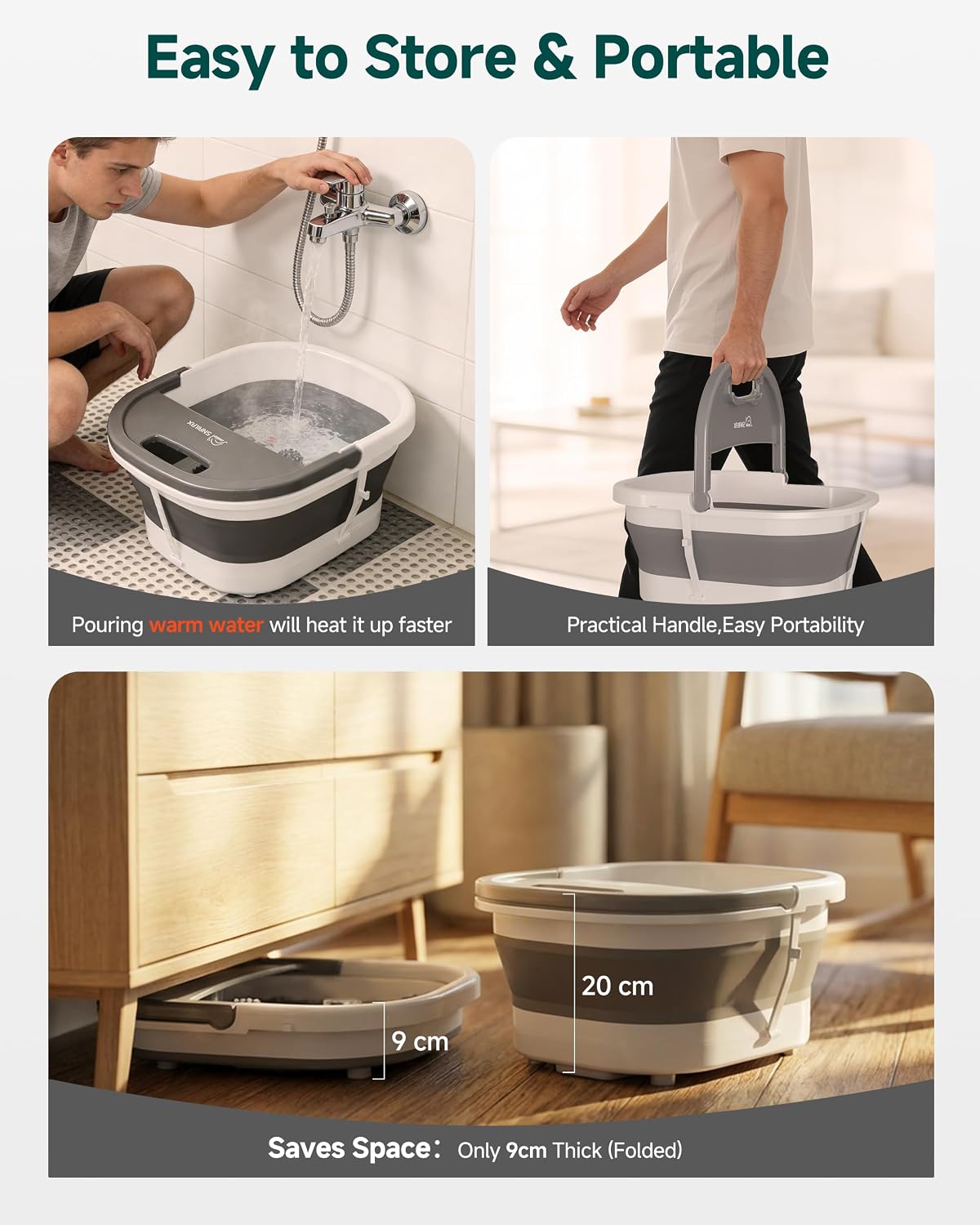 Thumbnail 6 de Snailax Foot Spa and Massager with Heater: Collapsible, Warmth, and Deep Massage for Rechargeable Feet