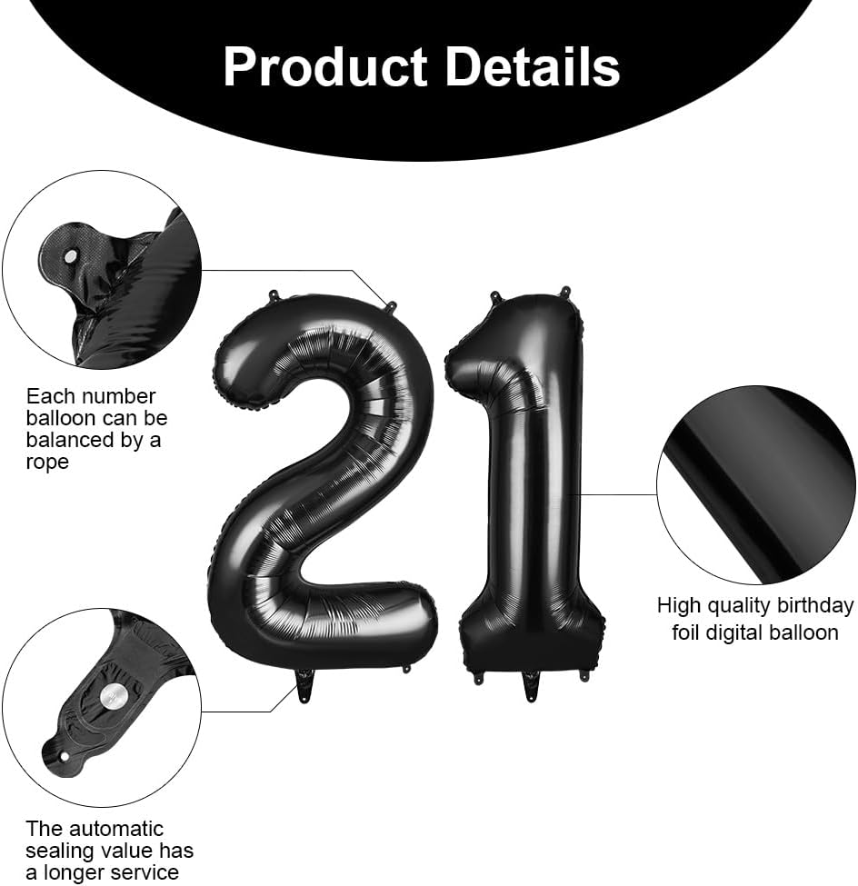 Thumbnail 2 de OFFCUP 40 Inch Number 21 Balloon – Large Foil Balloons for Parties